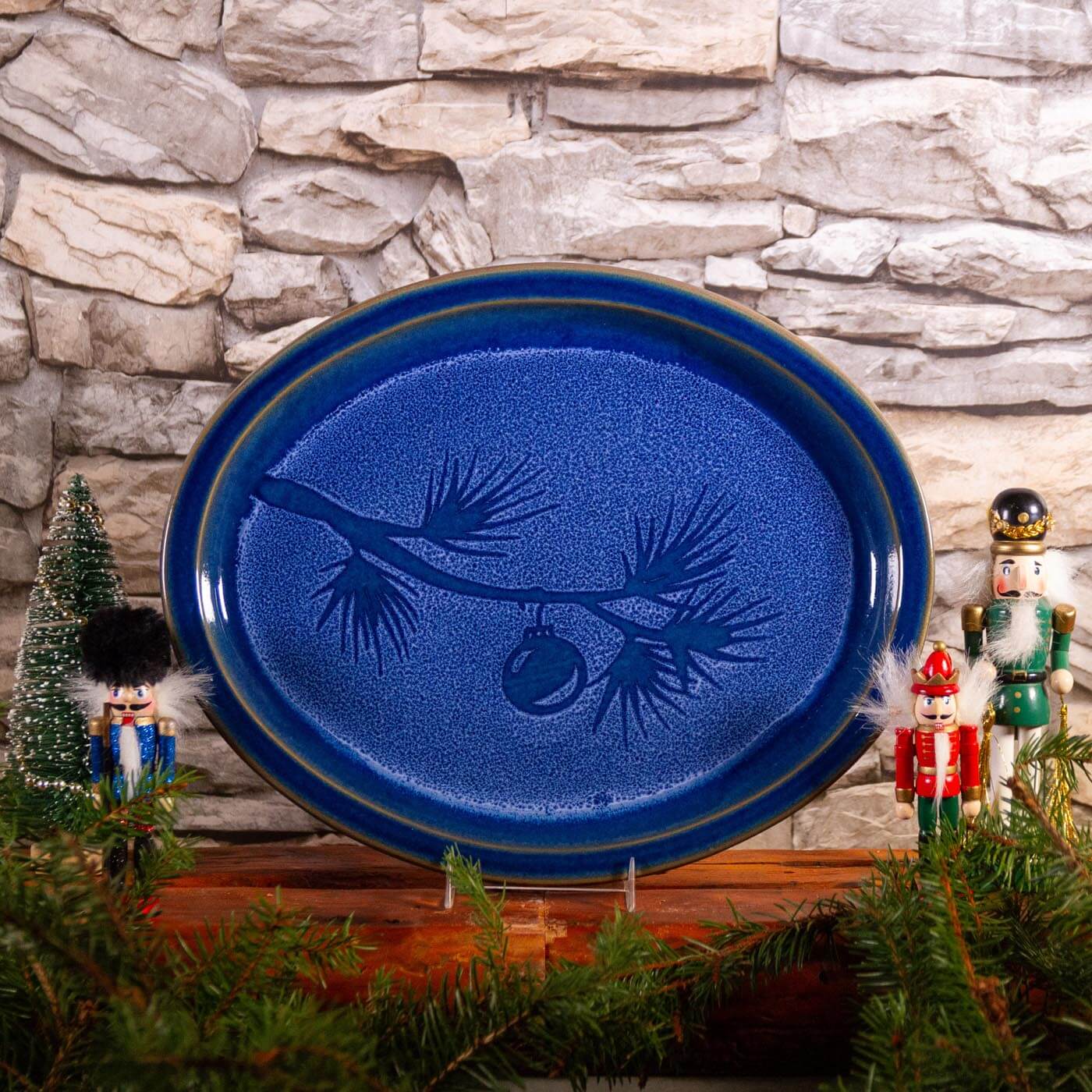 Oval Platter, Blue Ornament