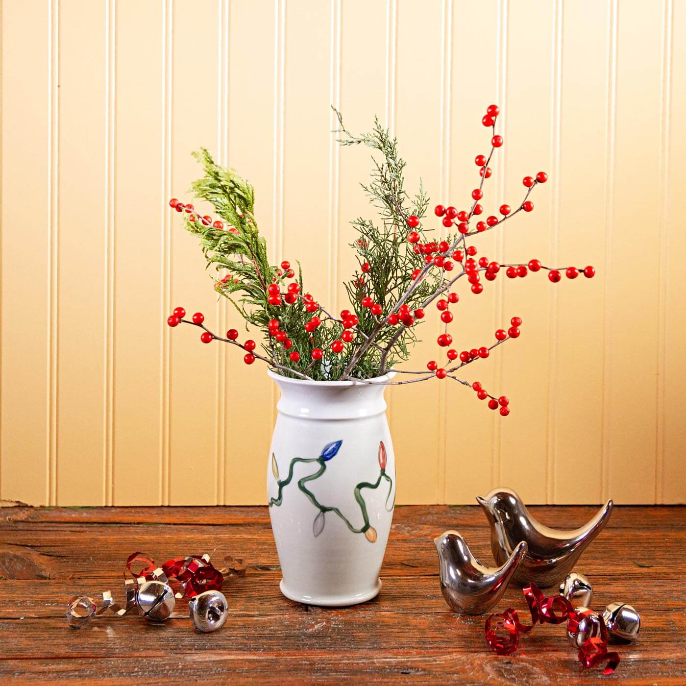 Garden Vase, Brushwork Christmas Lights