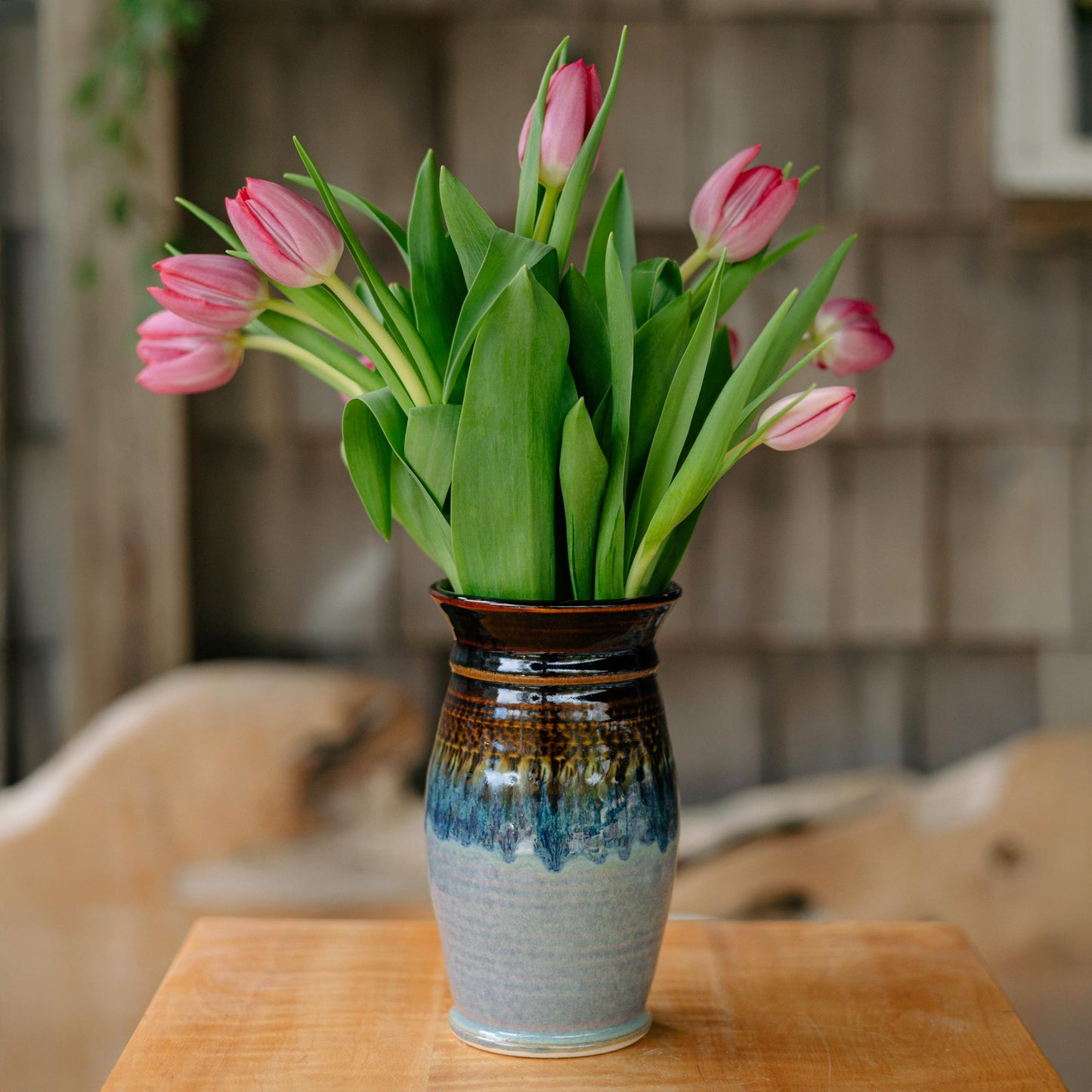 Handmade Garden Vase in Purple Hamada pattern made by Georgetown Pottery in Maine