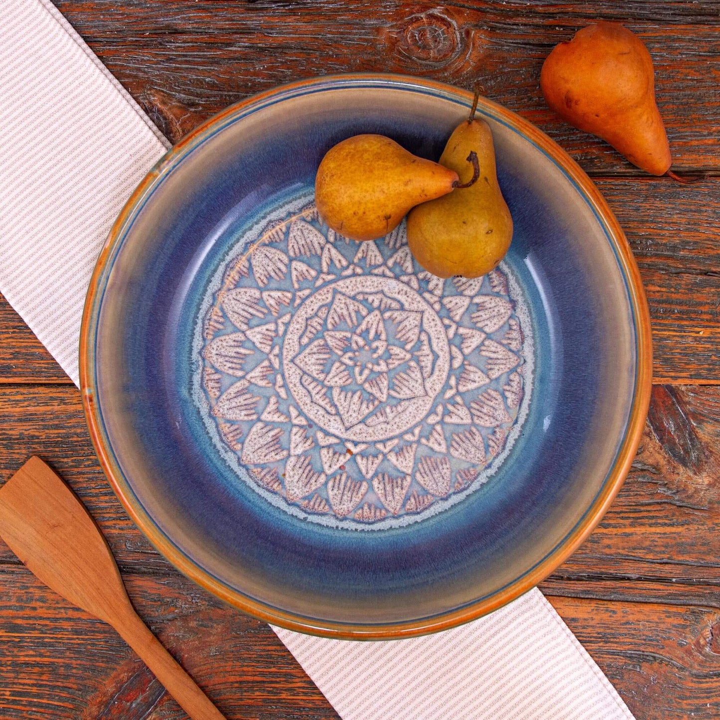 Handmade Pottery Harvest Bowl Bowl in Purple Celtic Flower pattern made by Georgetown Pottery in Maine