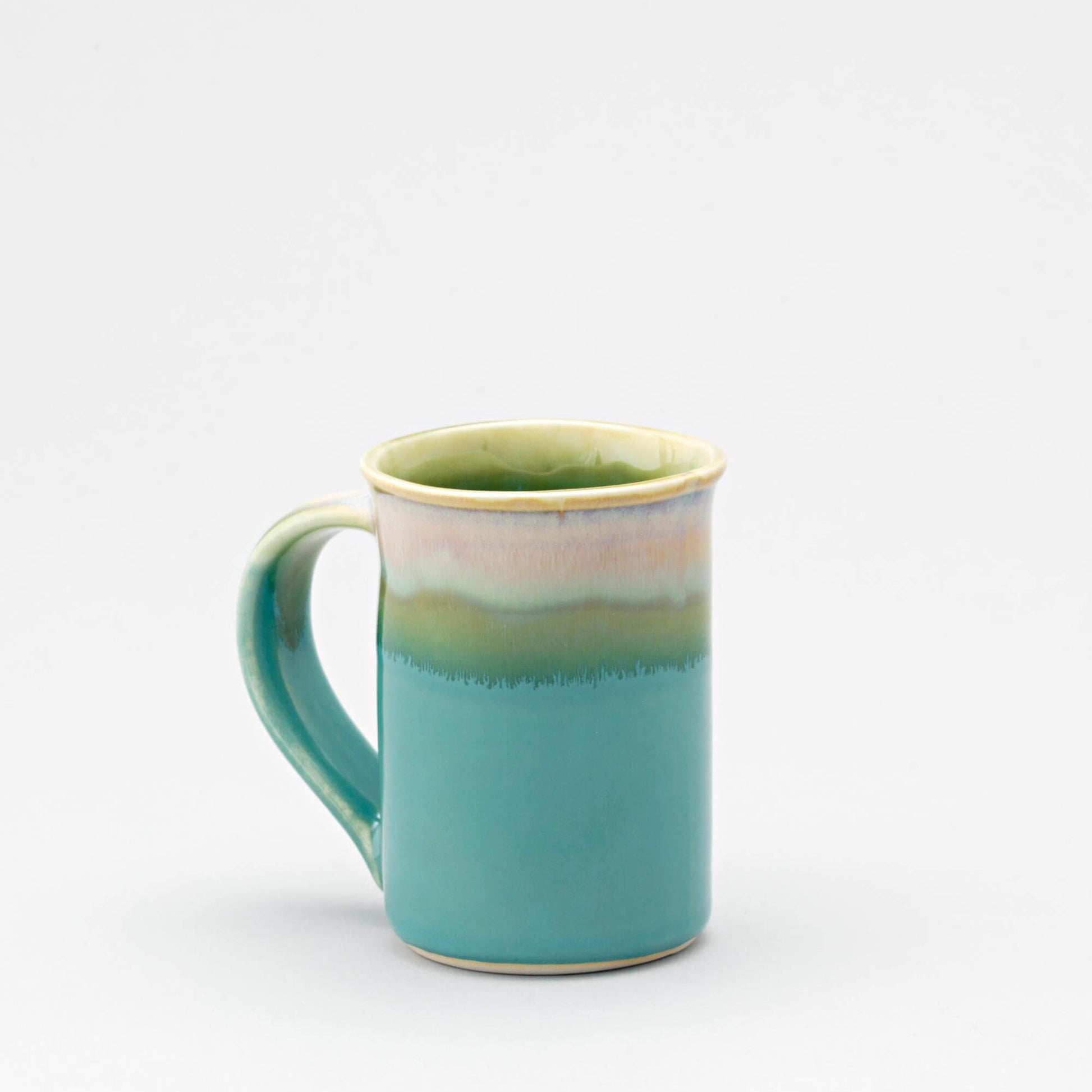 Handmade Pottery Large Mug made by Georgetown Pottery in Maine Green Oribe