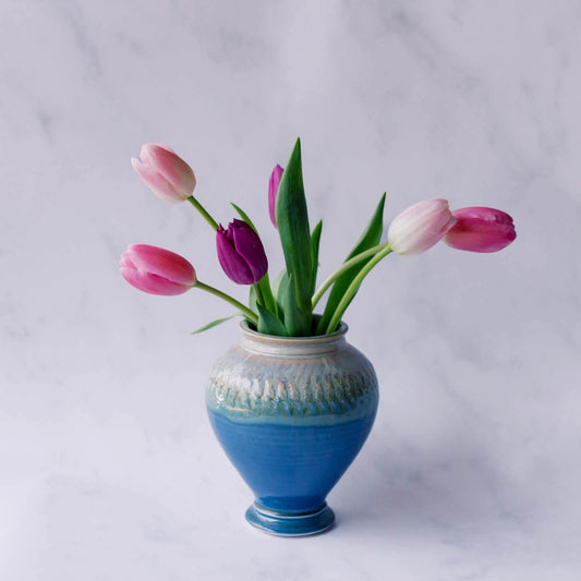 Small Thrown Vase, Chattered Blue Oribe