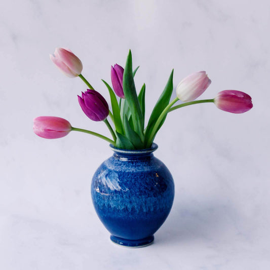 Small Thrown Vase, Chattered Blue Nuka