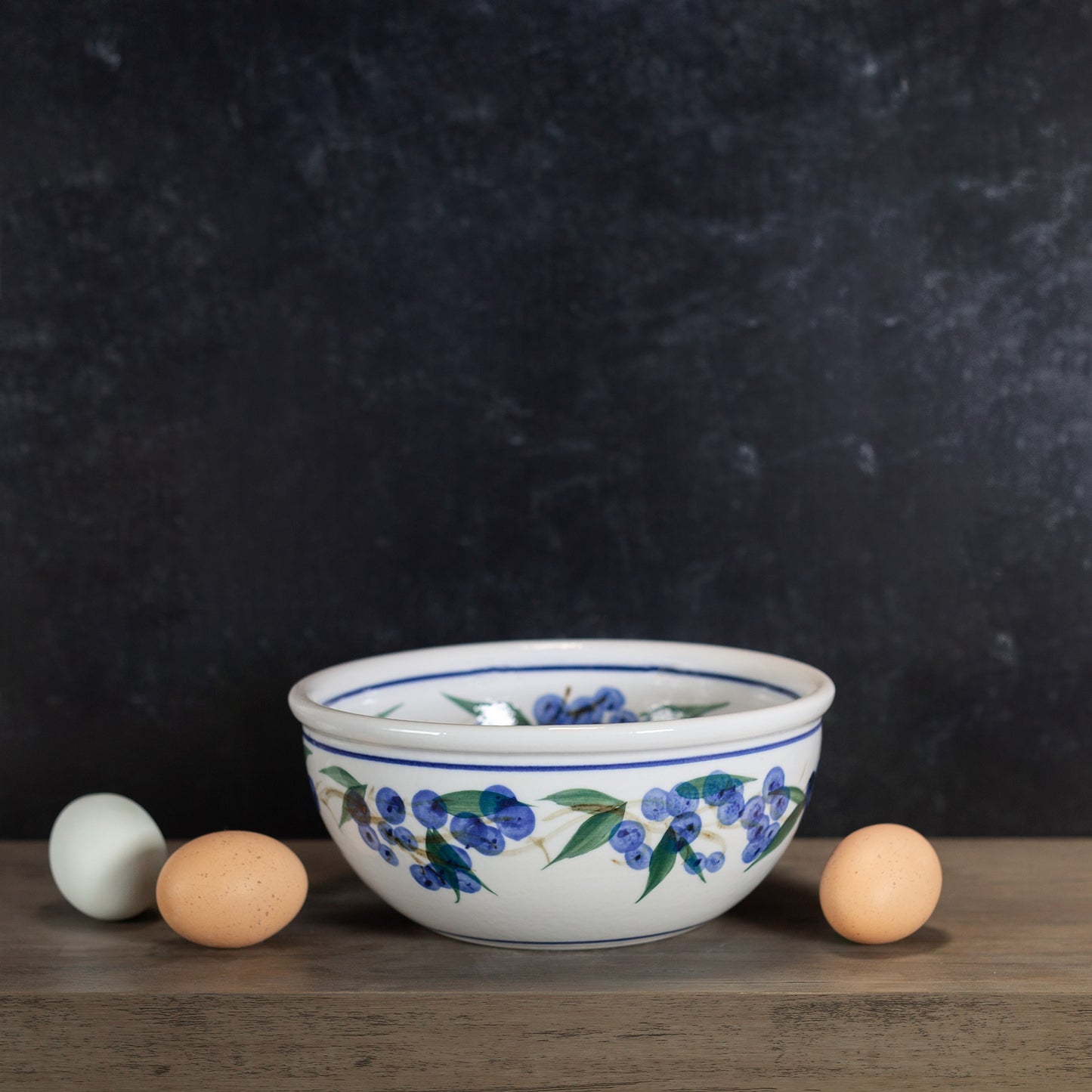 Handmade Pottery 8 Inch Mixing Bowl in Blueberry pattern made by Georgetown Pottery in Maine