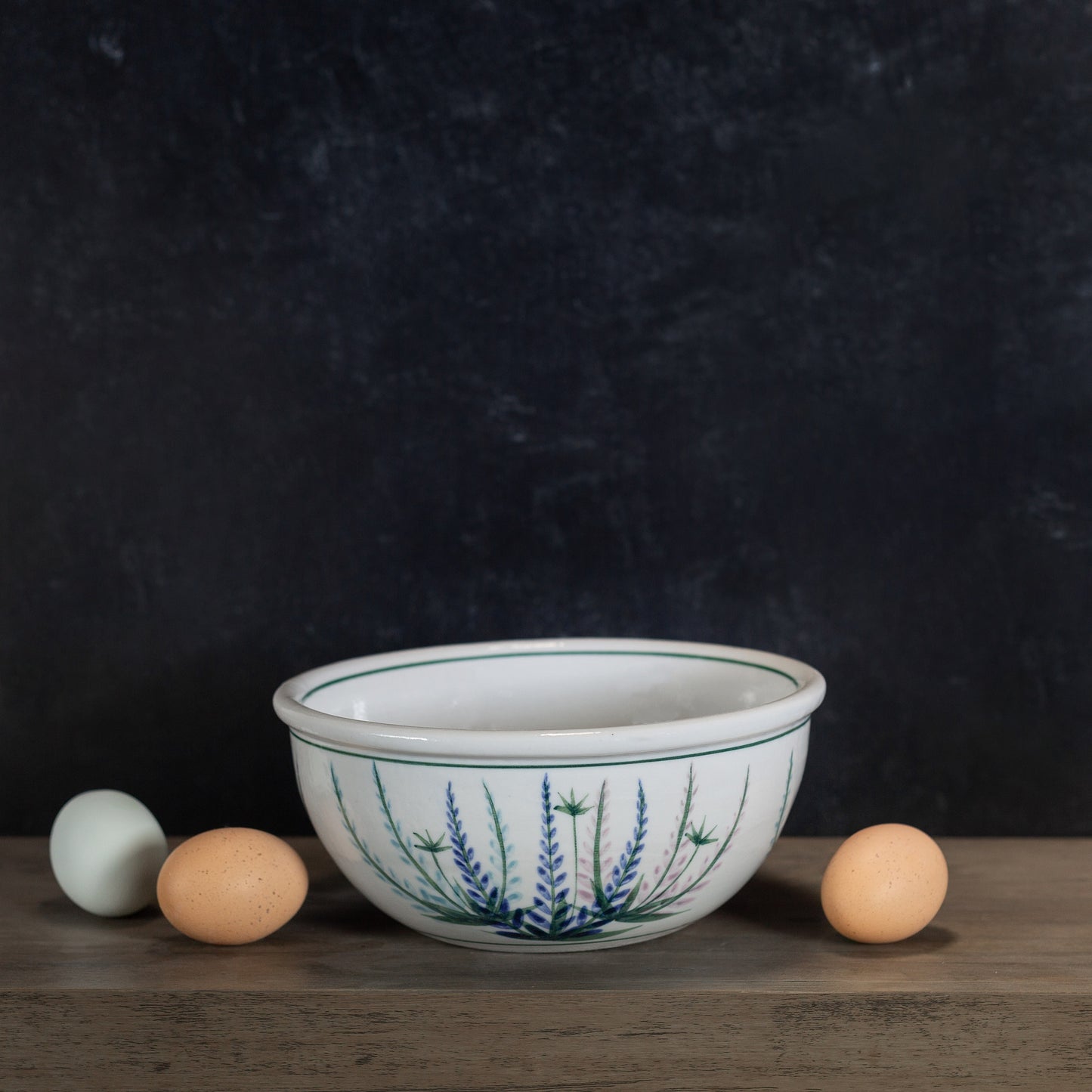 Handmade Pottery 8 Inch Mixing Bowl in Lupine pattern made by Georgetown Pottery in Maine
