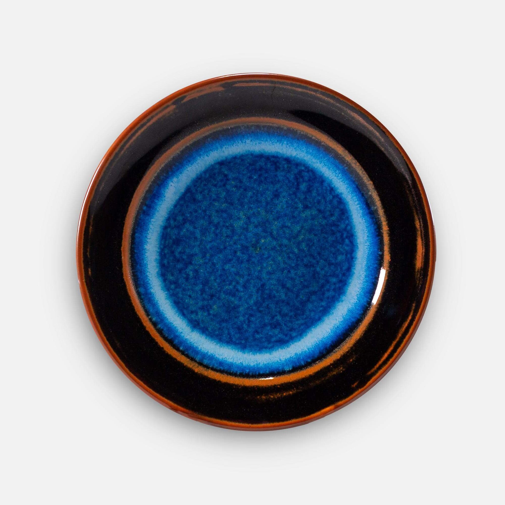 Handmade Pottery Footed Dinner Plate in Blue Hamada pattern made by Georgetown Pottery in Maine