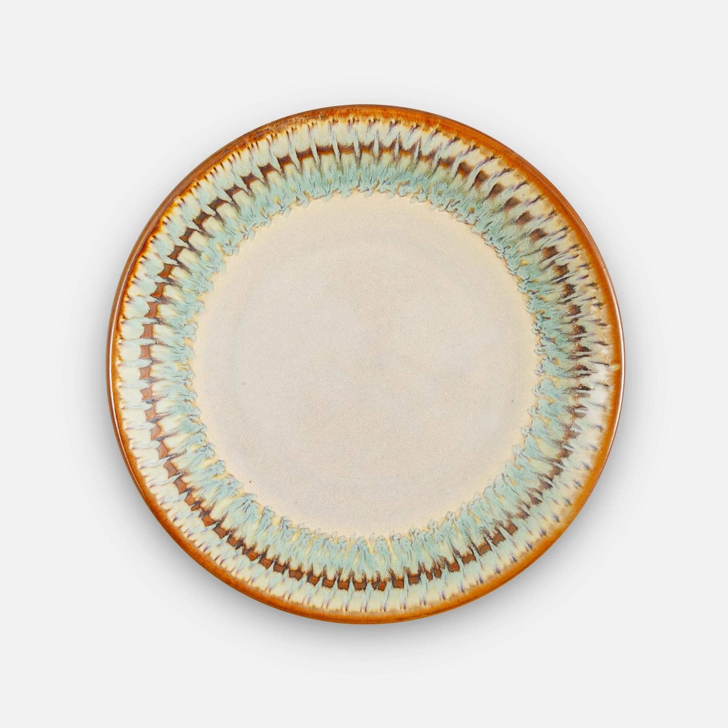 Handmade Pottery Footed Dessert Plate in Ivory & Green pattern made by Georgetown Pottery in Maine