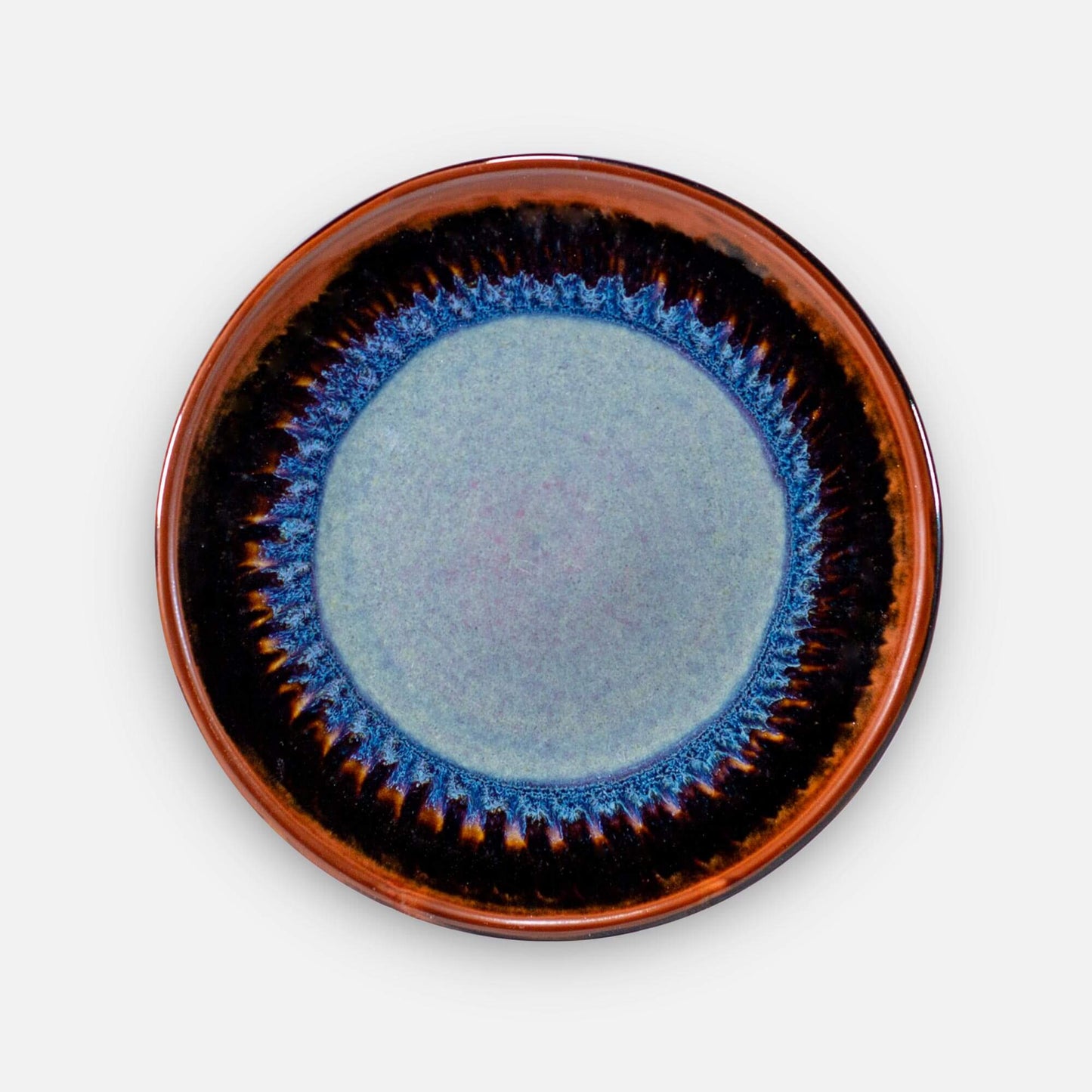 Handmade Pottery Rimless Dinner Plate made by Georgetown Pottery in Maine in Purple Hamada pattern