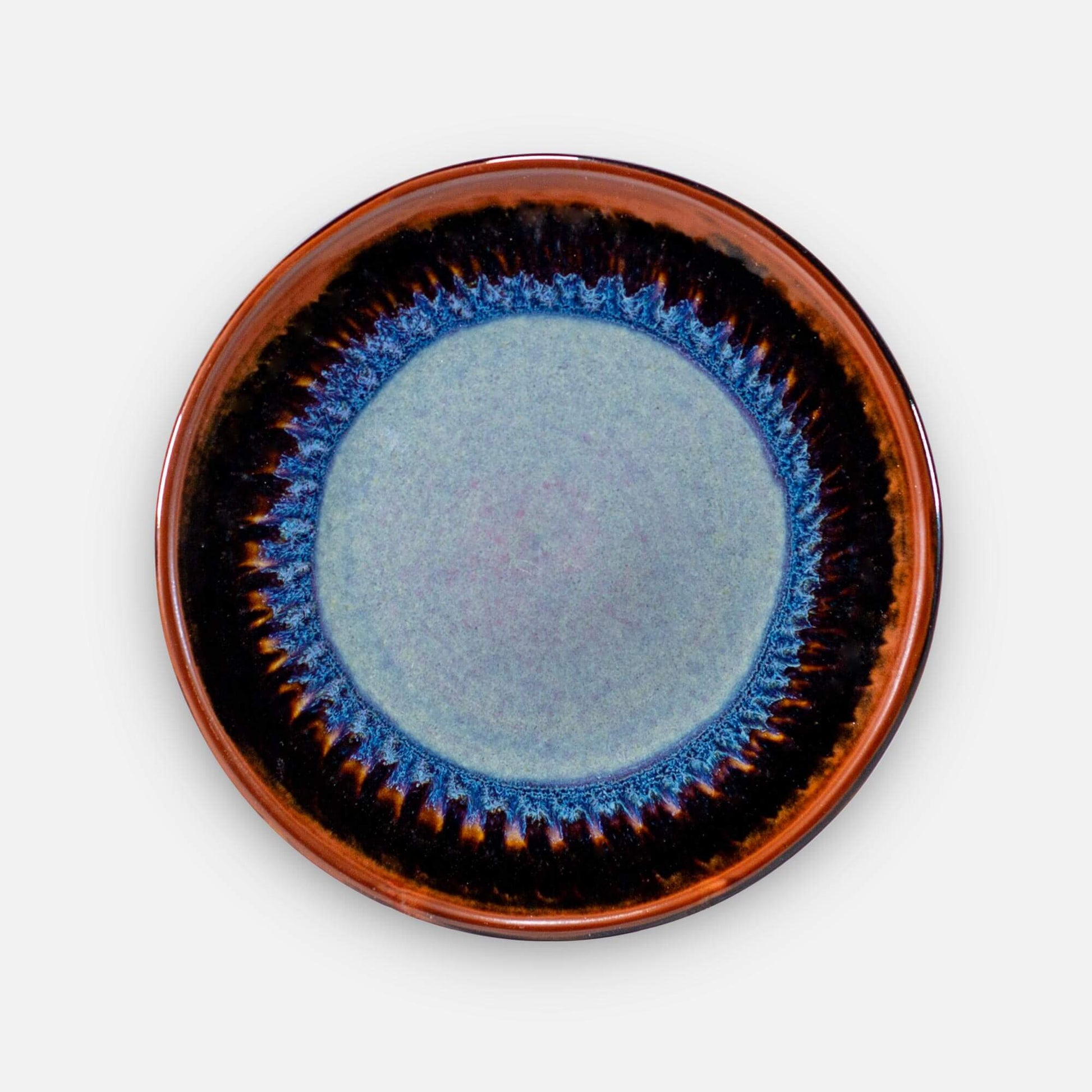 Handmade Pottery Rimless Dinner Plate made by Georgetown Pottery in Maine in Purple Hamada pattern