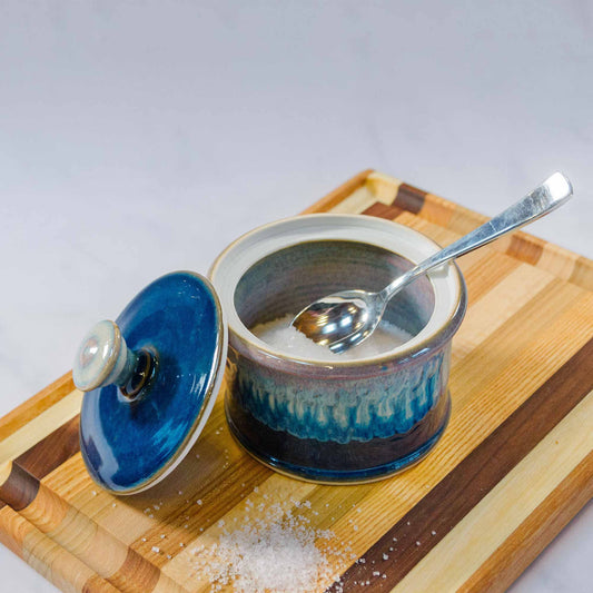 Handmade Pottery Salt Cellar in Cobalt pattern made by Georgetown Pottery in Maine