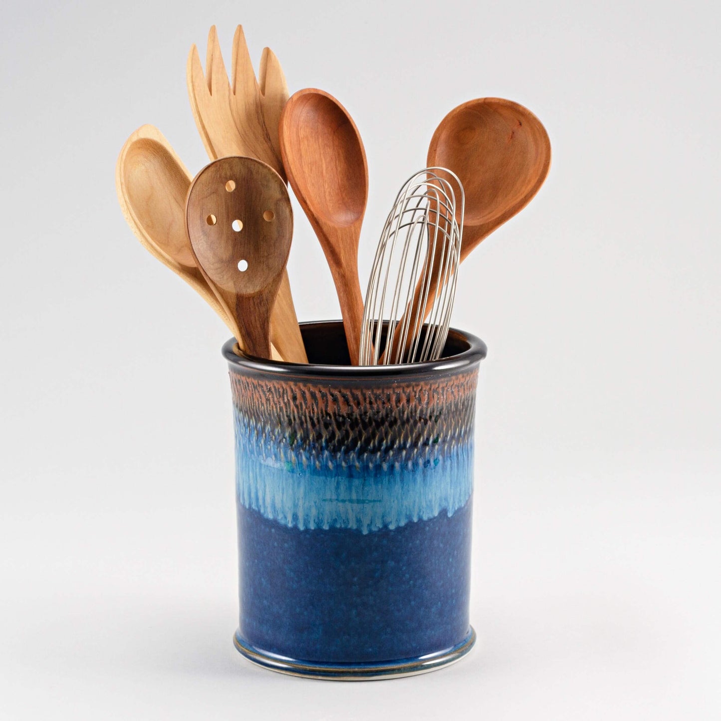 Handmade Pottery Utensil Holder in Blue Hamada pattern made by Georgetown Pottery in Maine