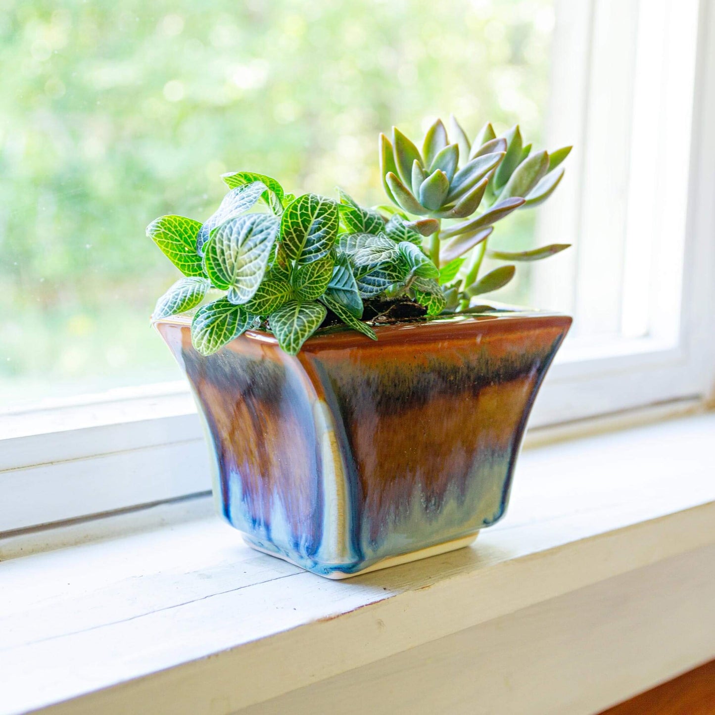 Handmade Pottery Windowsill Planter in Purple Hamada pattern made by Georgetown Pottery in Maine