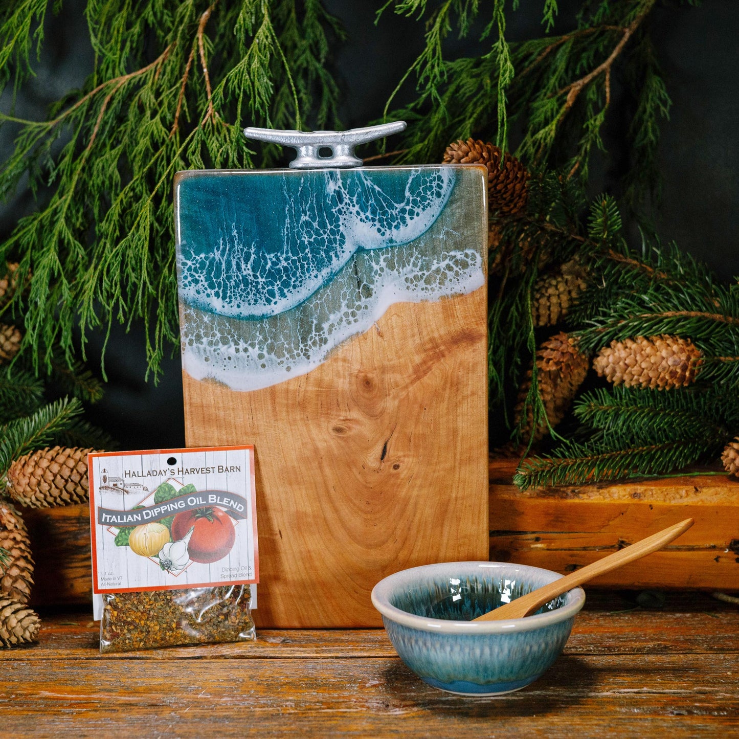 Custard Bowl & 5 Islands Cheese Board, Spreader, Dipping Mix