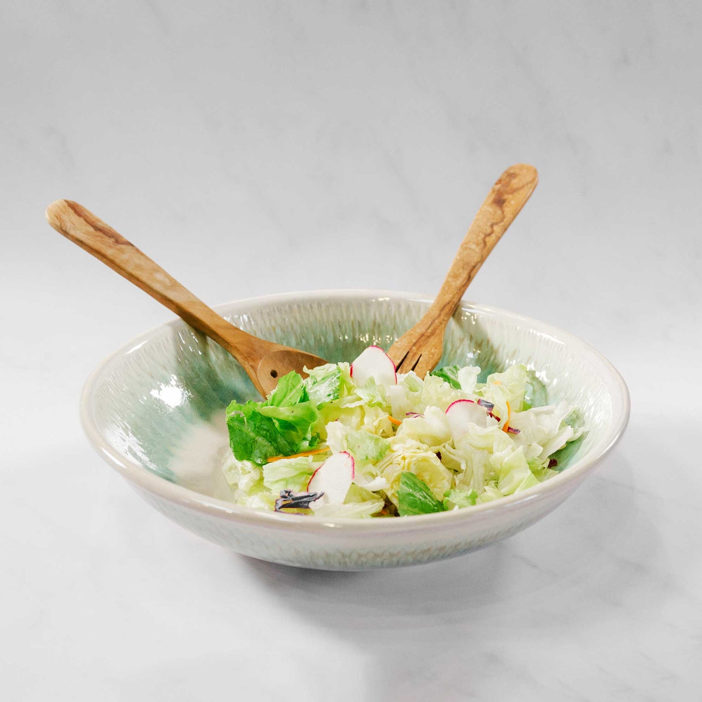 Handmade Pottery Large Serving Pasta Bowl in Ivory & Green pattern made by Georgetown Pottery in Maine