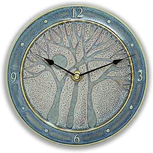 Handmade Pottery Nor'easter Clock in Purple Tree pattern made by Georgetown Pottery in Maine