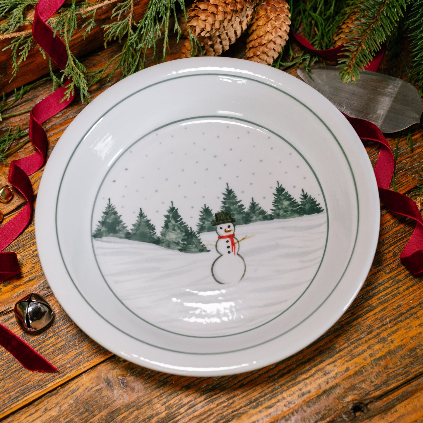 Pie Plate, Brushwork Snowman