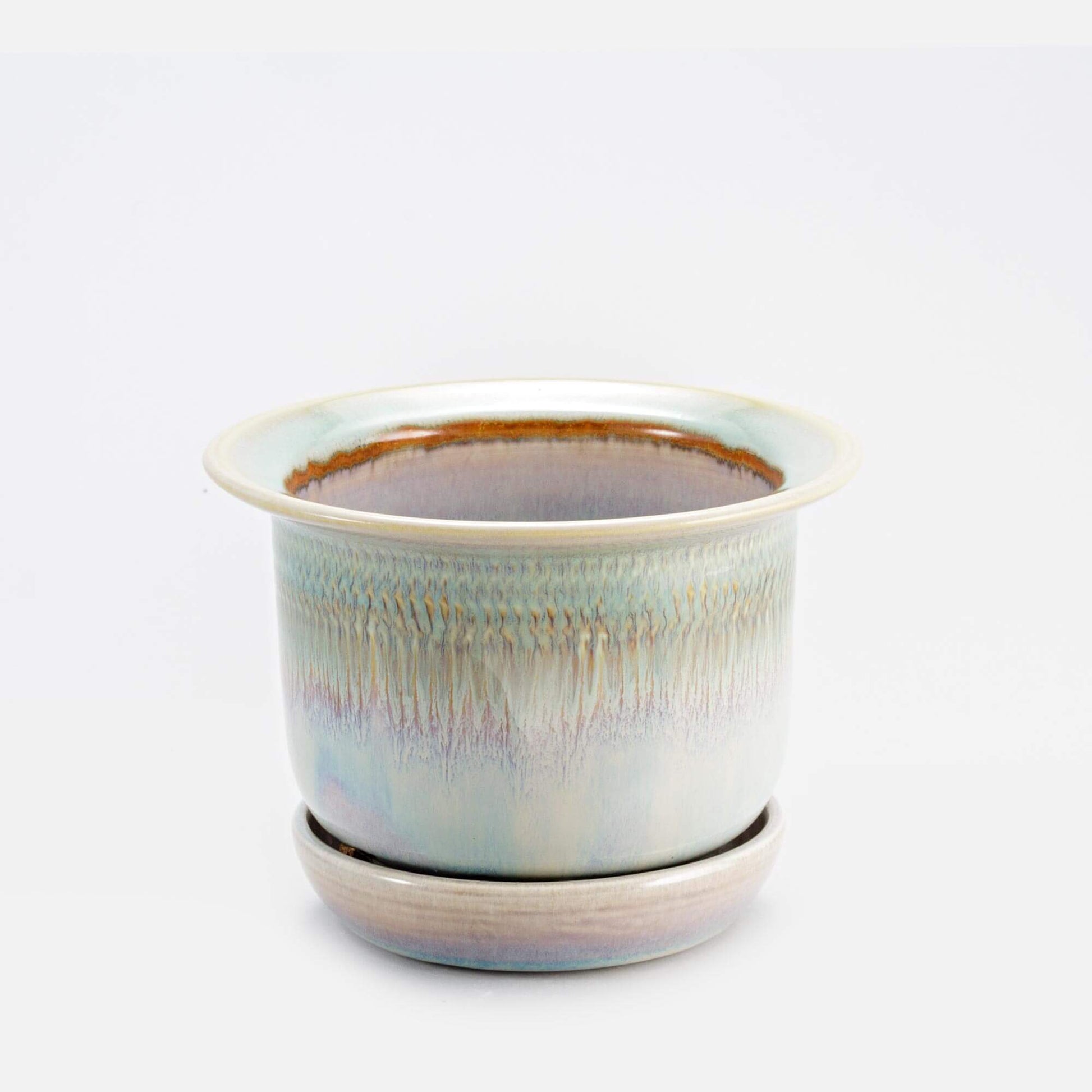 Handmade Pottery 7 Inch Ring Planter in Ivory & Green pattern made by Georgetown Pottery in Maine