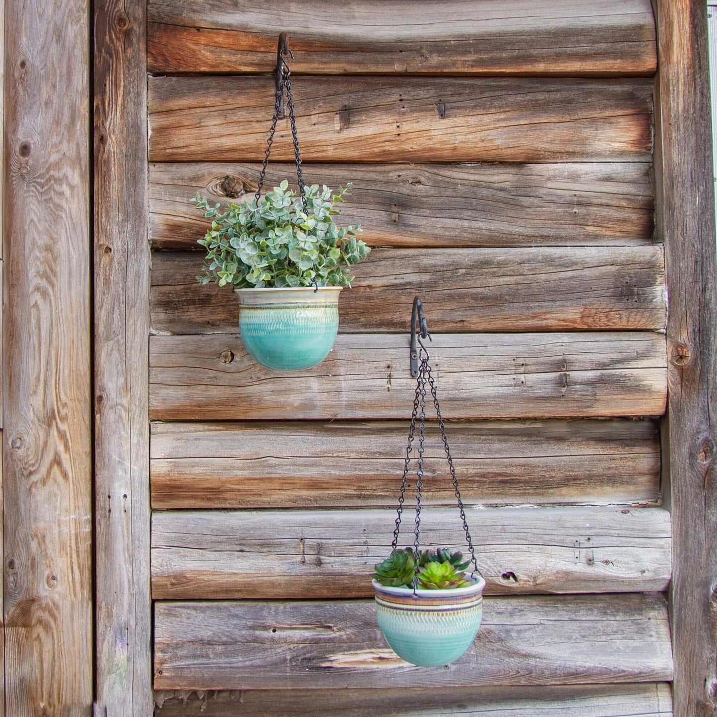 Handmade Pottery Small Round Hanging Planter made by Georgetown Pottery in Maine