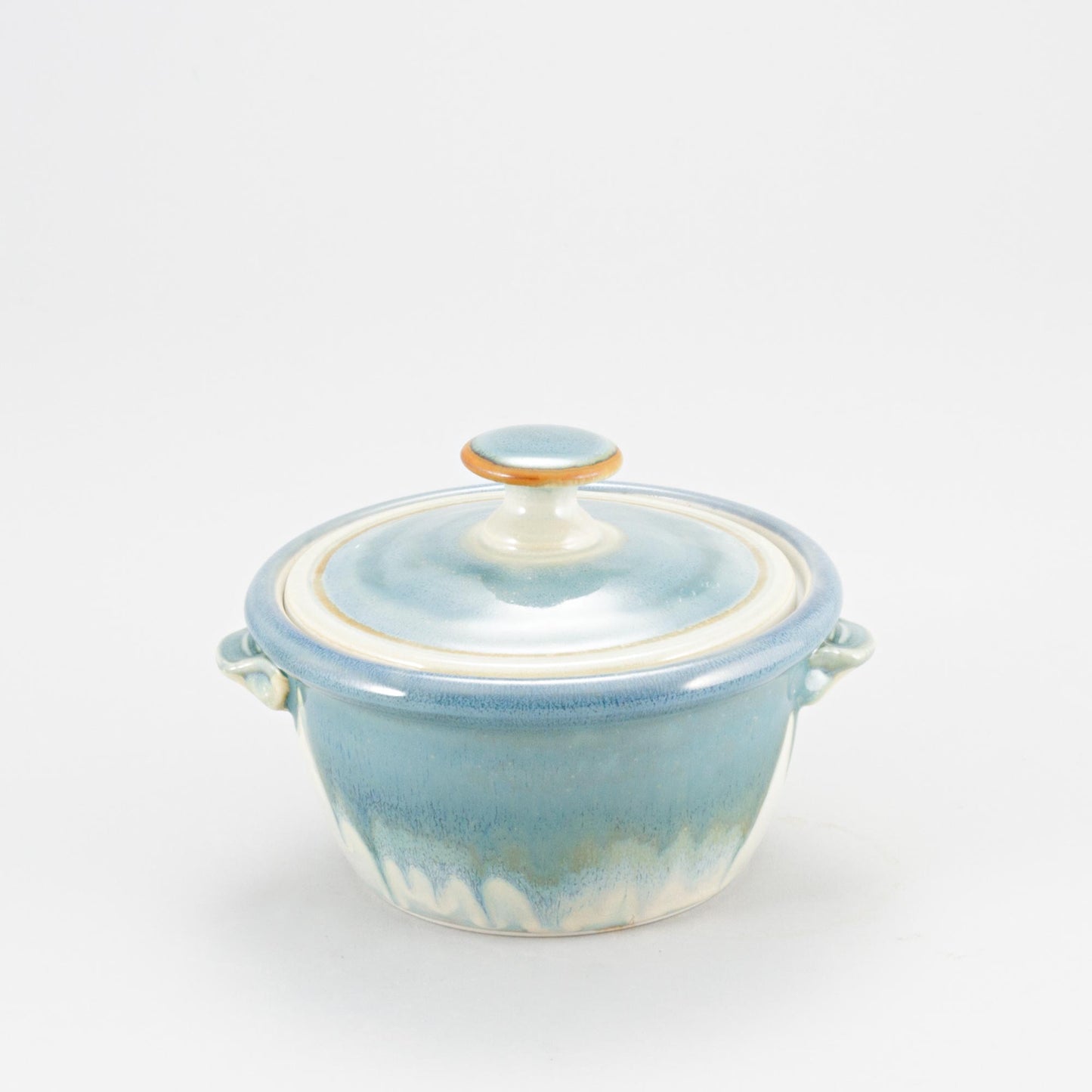 Handmade Pottery Mini Casserole in Ivory & Blue pattern made by Georgetown Pottery in Maine