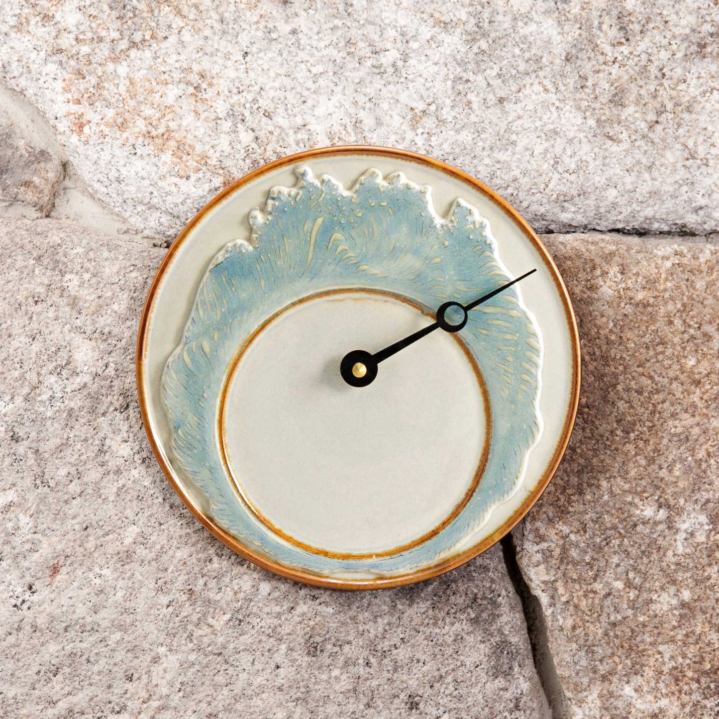 Handmade Pottery Tide Clock in Ivory Wave pattern made by Georgetown Pottery in Maine