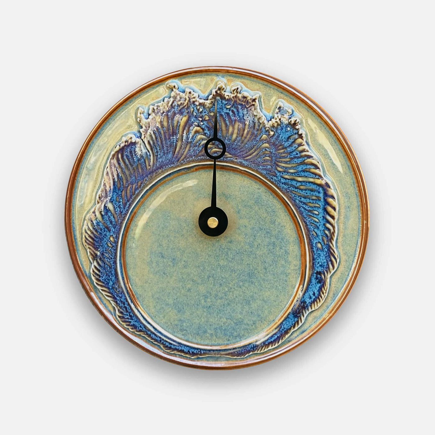 Handmade Pottery Tide Clock in Dune Grass pattern made by Georgetown Pottery in Maine