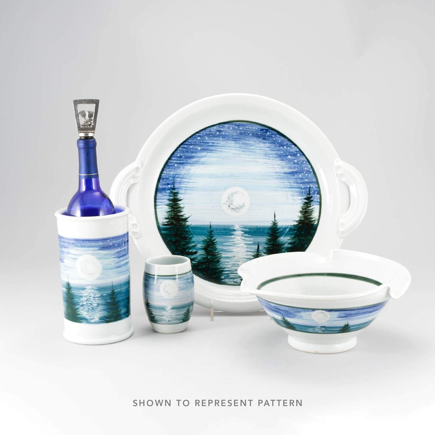 Handmade Pottery Soap & Lotion Dispenser in Moon pattern made by Georgetown Pottery in Maine