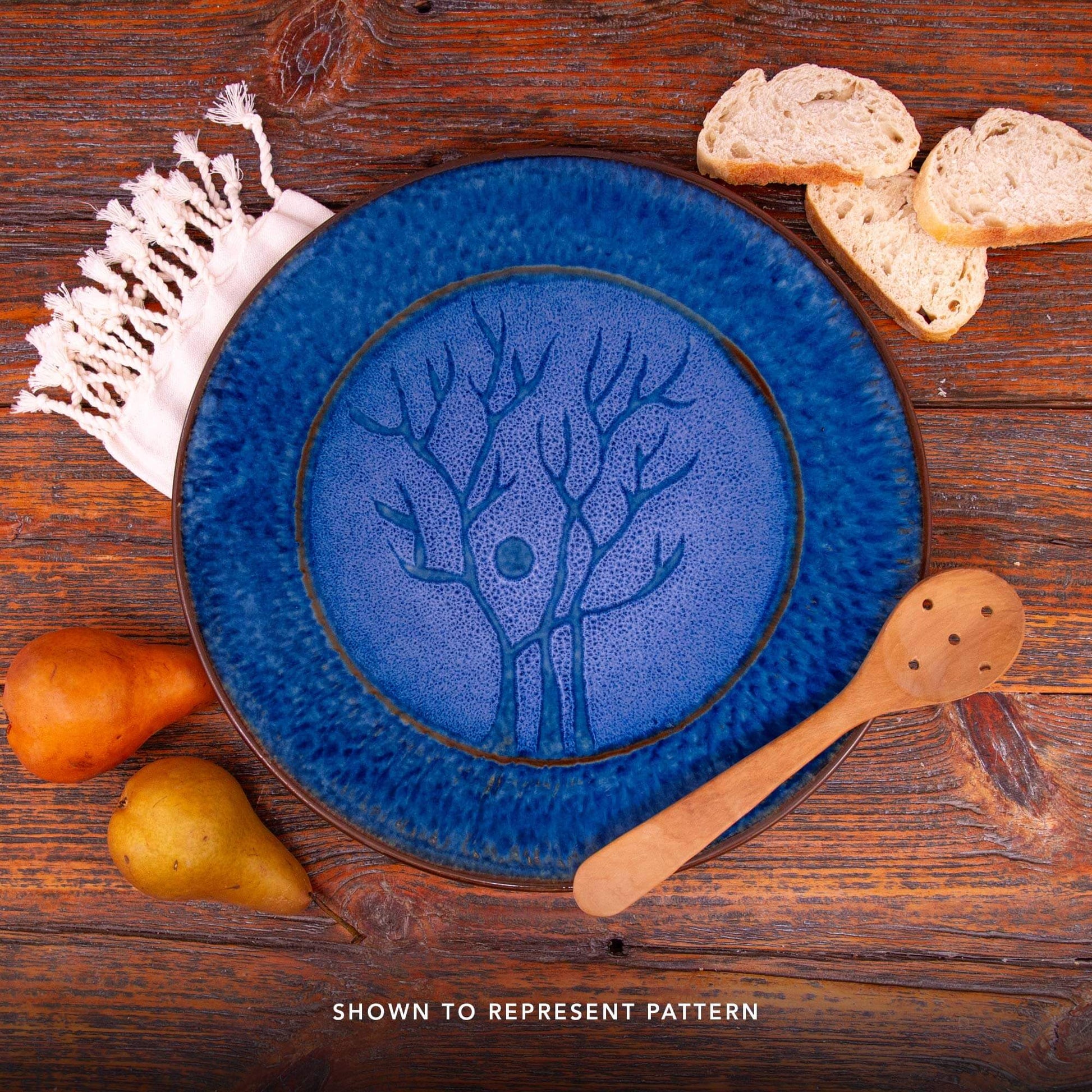 Handmade Pottery Large Clock w/ Stand in Blue Tree pattern made by Georgetown Pottery in Maine