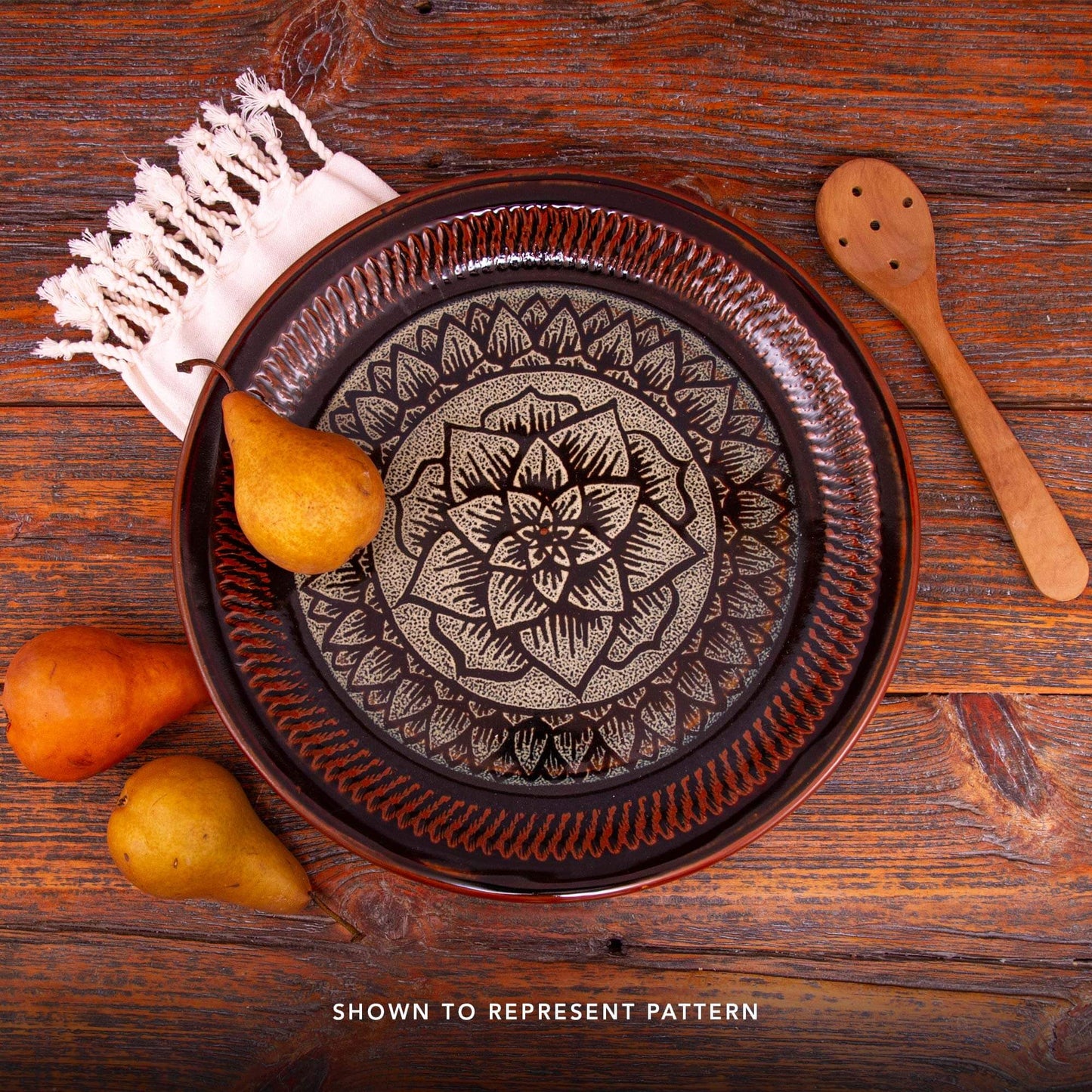 Handmade Pottery Harvest Bowl in Hamada Celtic Flower pattern made by Georgetown Pottery in Maine