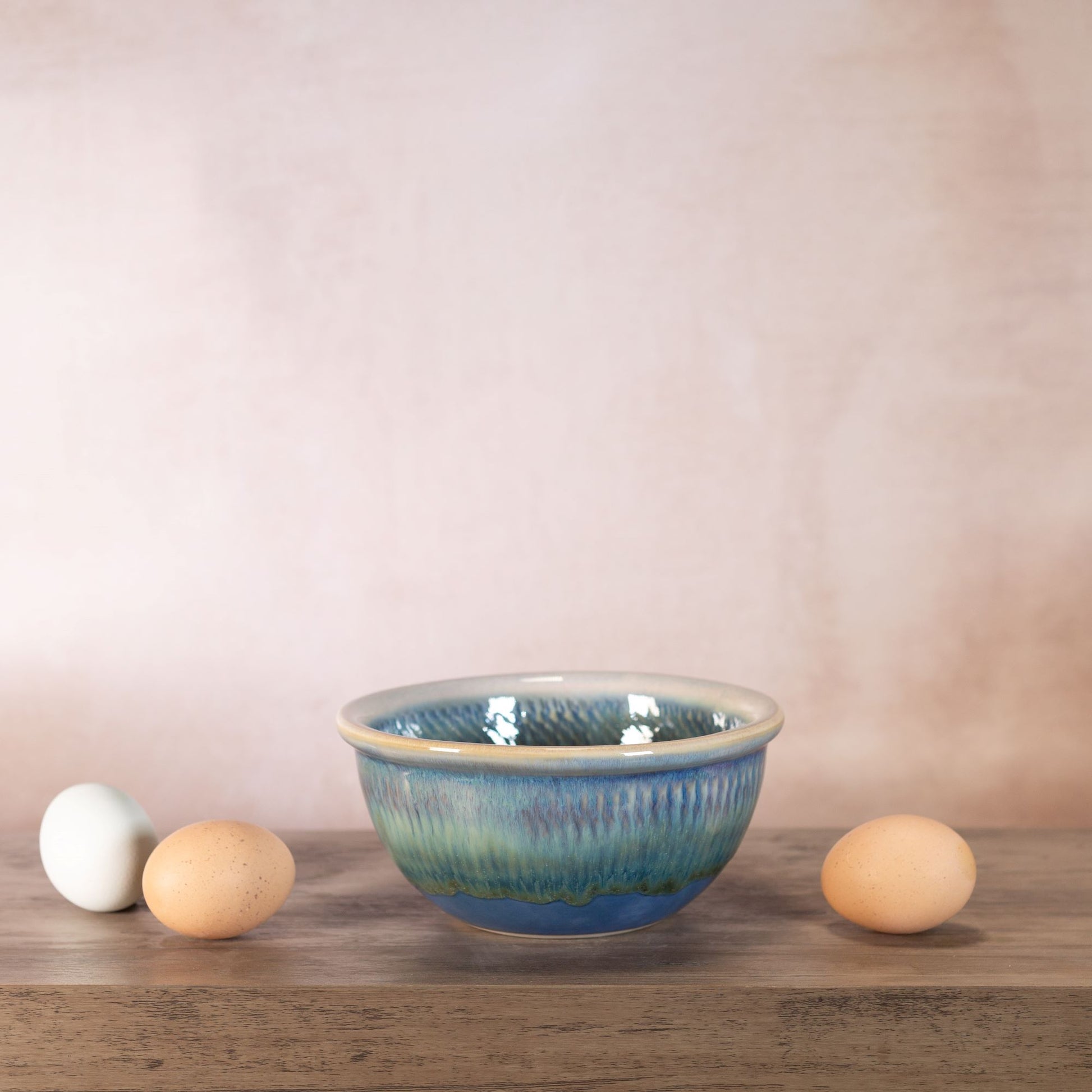 Handmade Pottery 6 Inch Mixing Bowl in Blue Oribe pattern made by Georgetown Pottery in Maine
