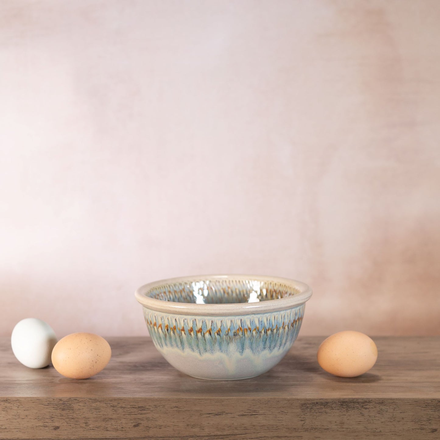 Handmade Pottery 6 Inch Mixing Bowl in Ivory Blue pattern made by Georgetown Pottery in Maine