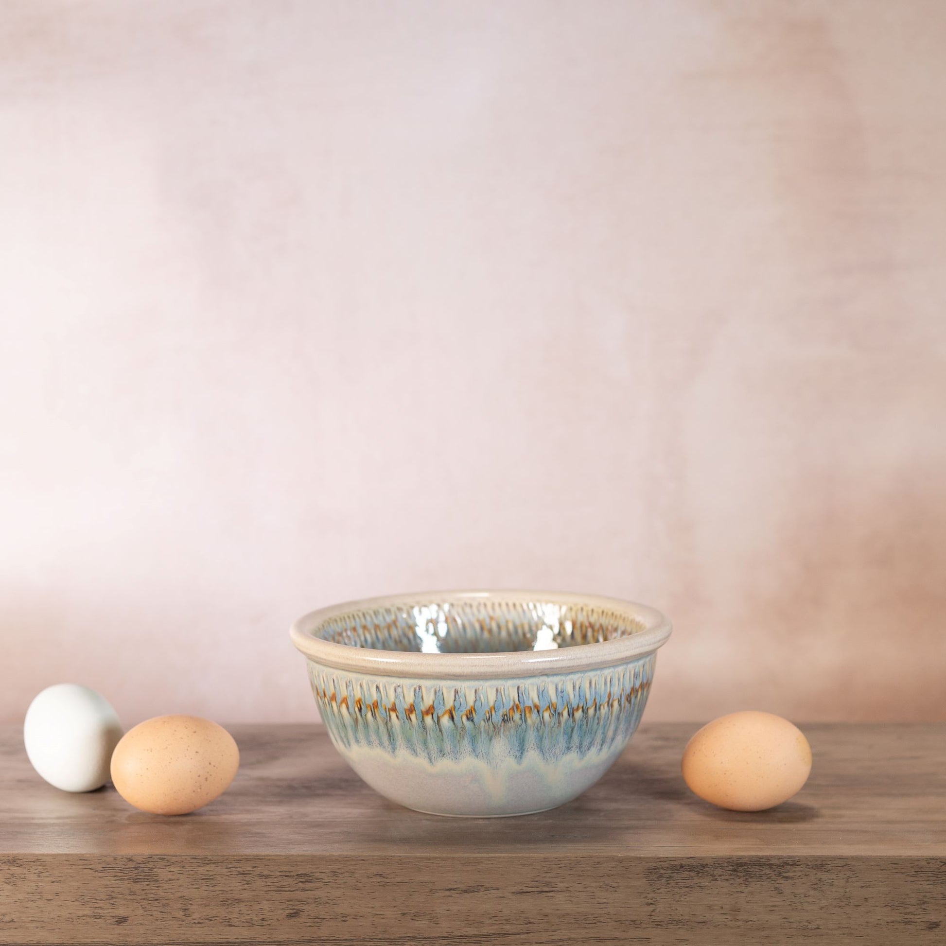 Handmade Pottery 6 Inch Mixing Bowl in Ivory Blue pattern made by Georgetown Pottery in Maine