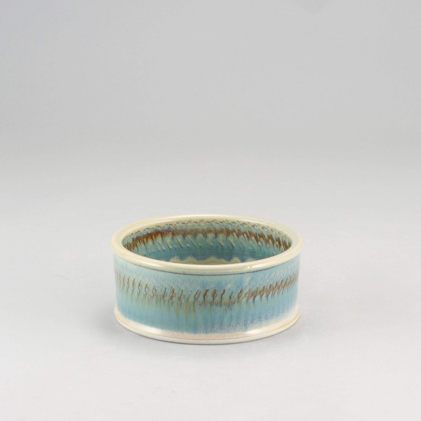 Handmade Pottery Brie Baker in Ivory & Blue pattern made by Georgetown Pottery in Maine