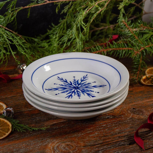 Pasta/Salad Bowl, Brushwork Blue Snowflake