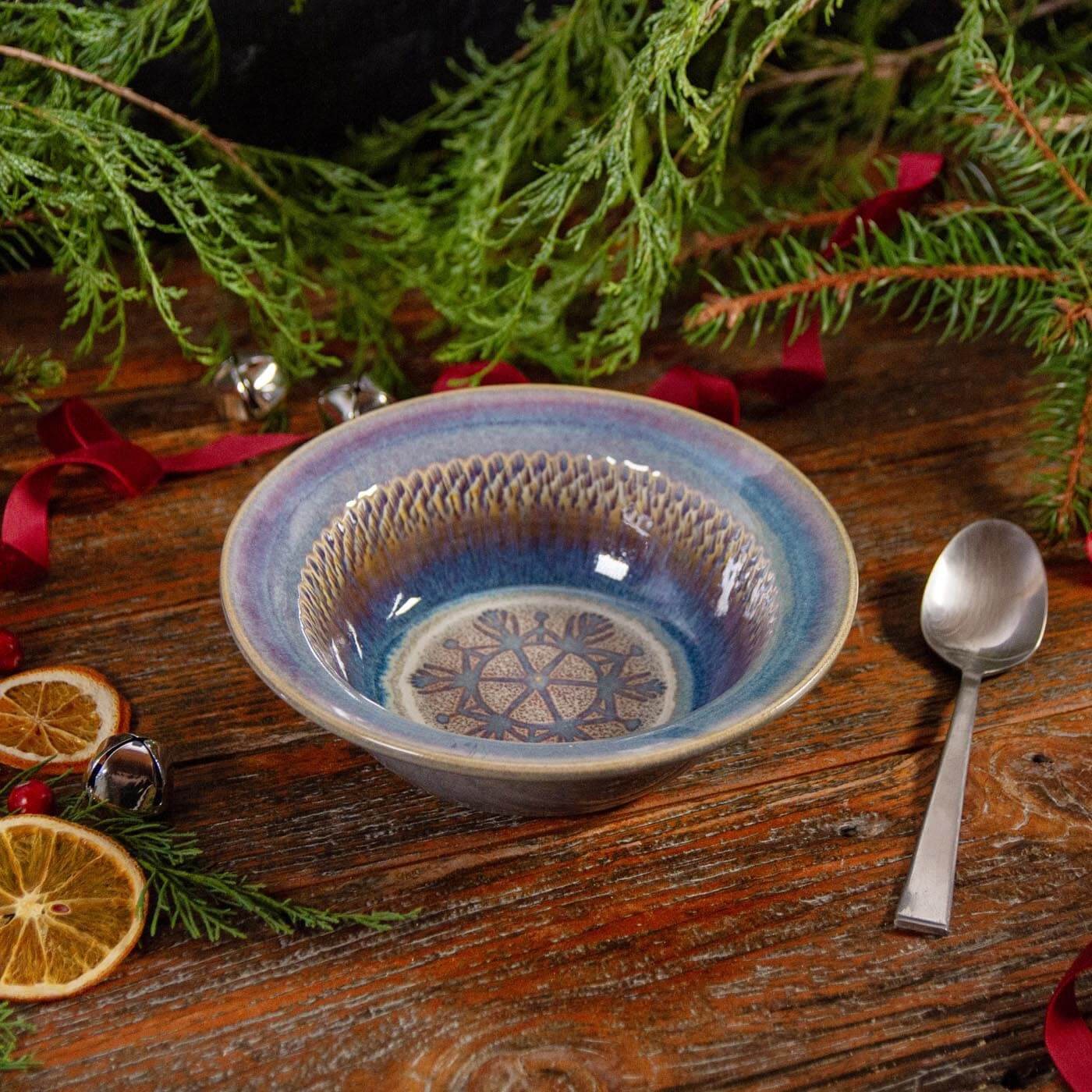 Soup Bowl, Chattered Purple Snowflake