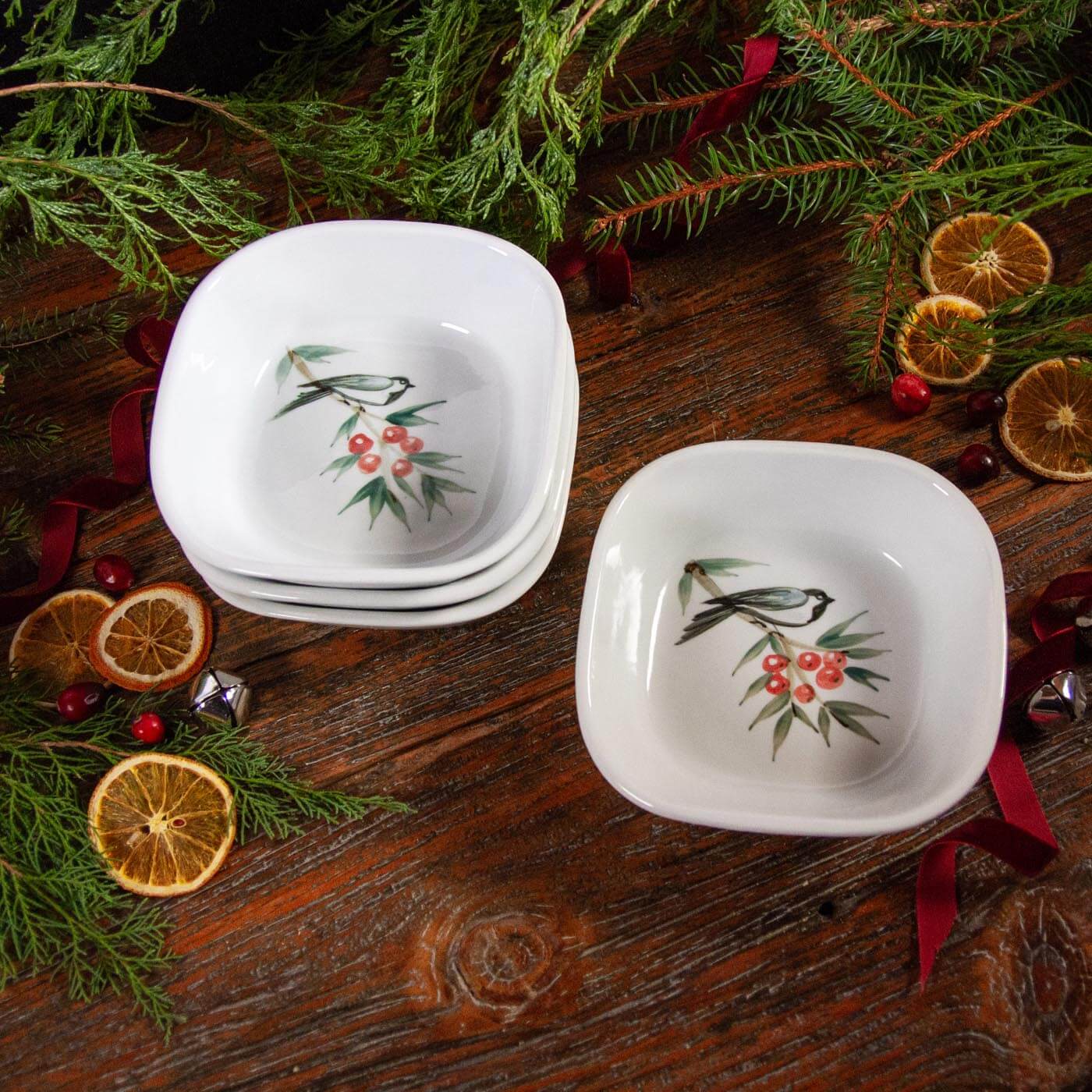 Appetizer Bowl, Brushwork Chickadee w/ Winter Berry