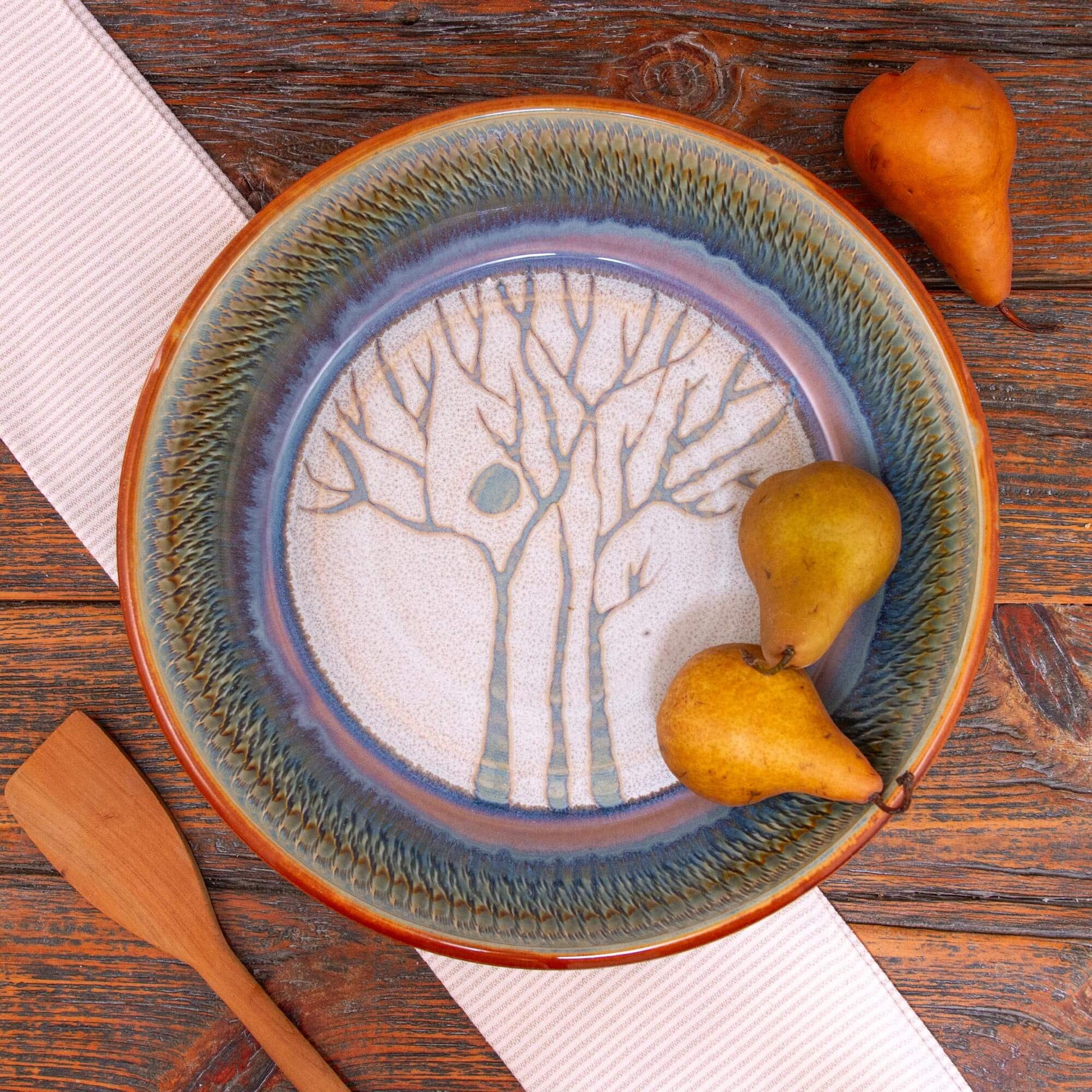 Handmade Pottery Harvest Bowl Bowl in Purple Tree pattern made by Georgetown Pottery in Maine