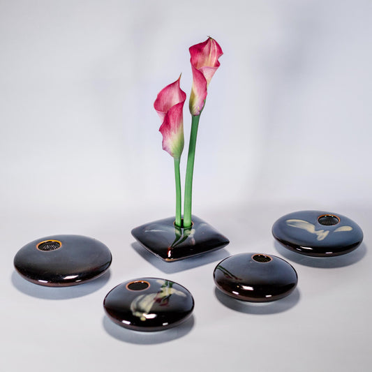 Irregular Ikebana Gift pack of 5 Black Ikebana Vases