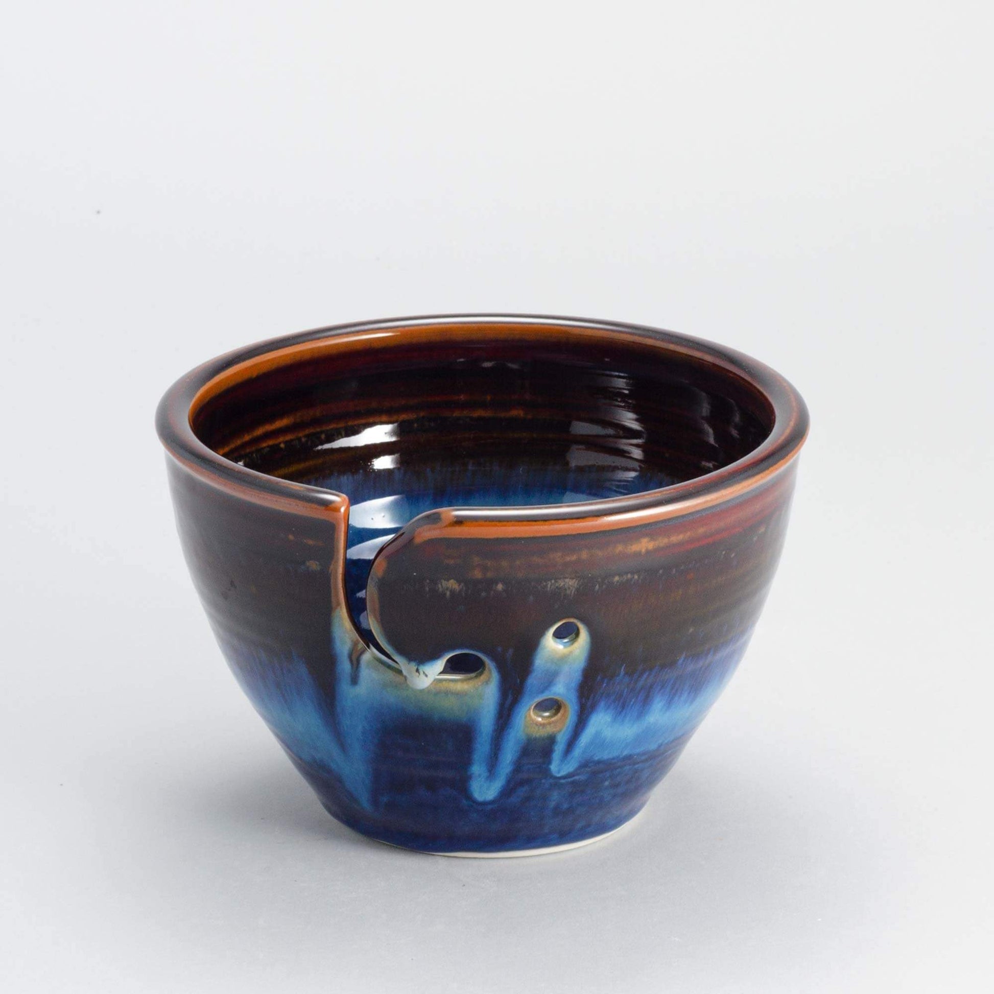 Handmade Pottery Knitting Bowl in Blue Hamada pattern made by Georgetown Pottery in Maine