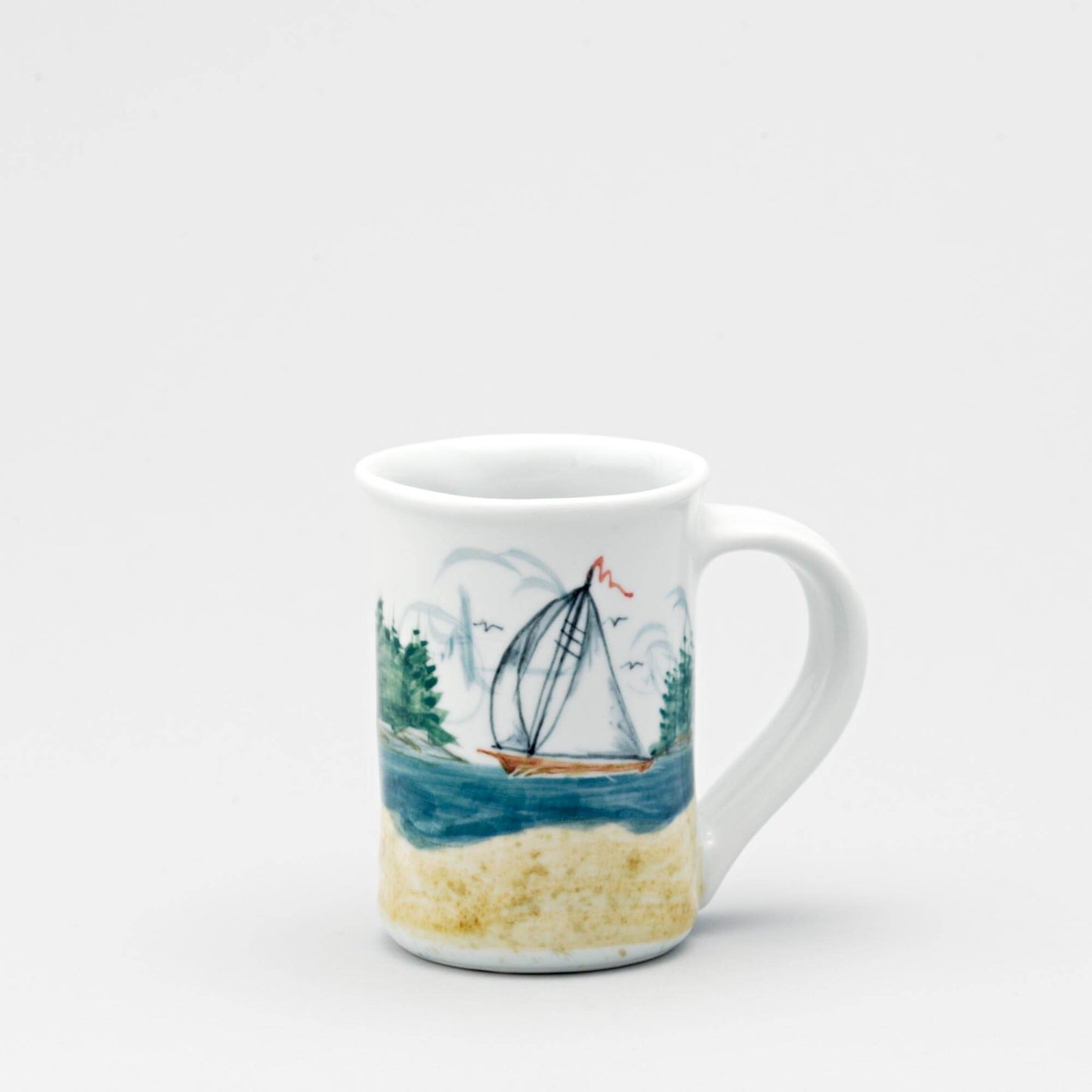 Handmade Pottery Large Mug made by Georgetown Pottery in Maine Sailboat