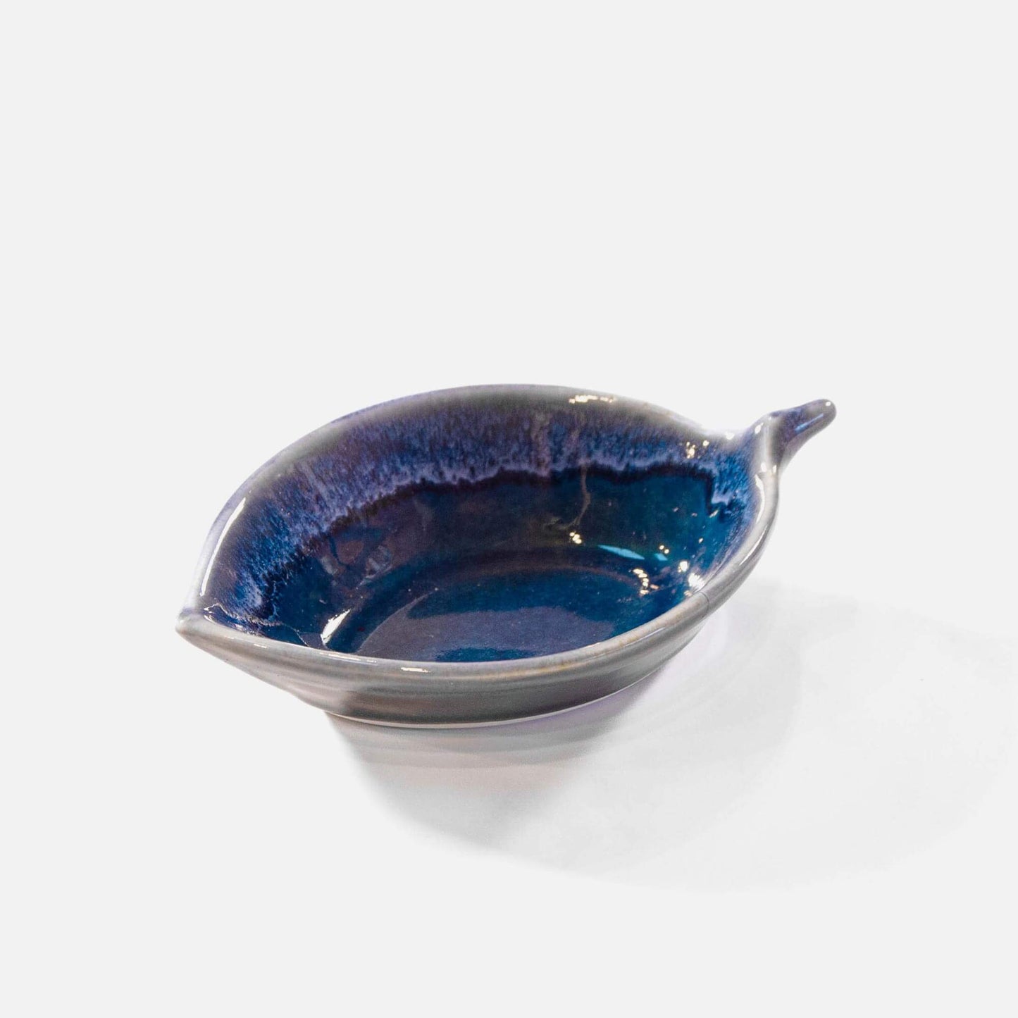 Handmade Pottery Leaf Dish in Blue made by Georgetown Pottery in Maine
