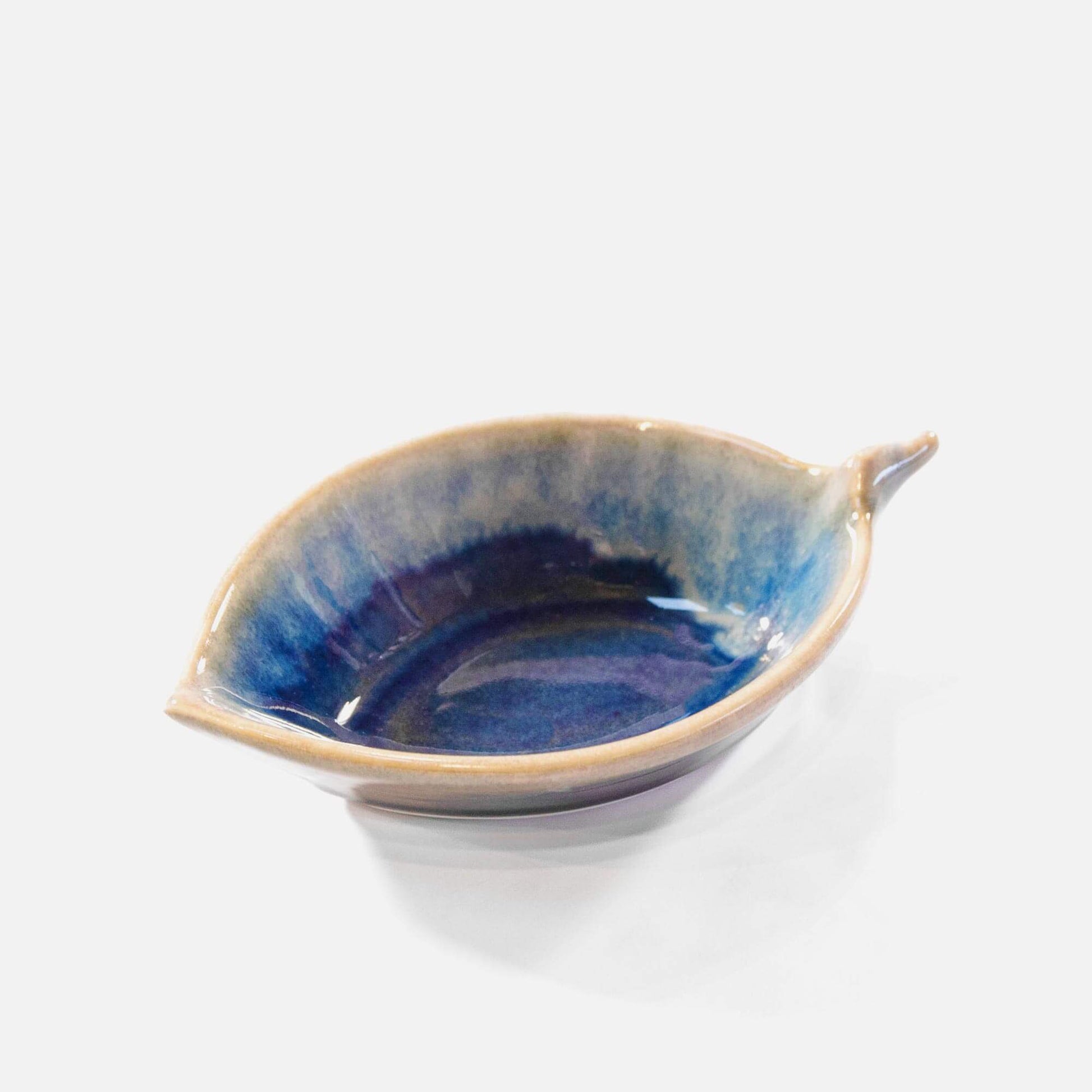 Handmade Pottery Leaf Dish  in Cobalt made by Georgetown Pottery in Maine