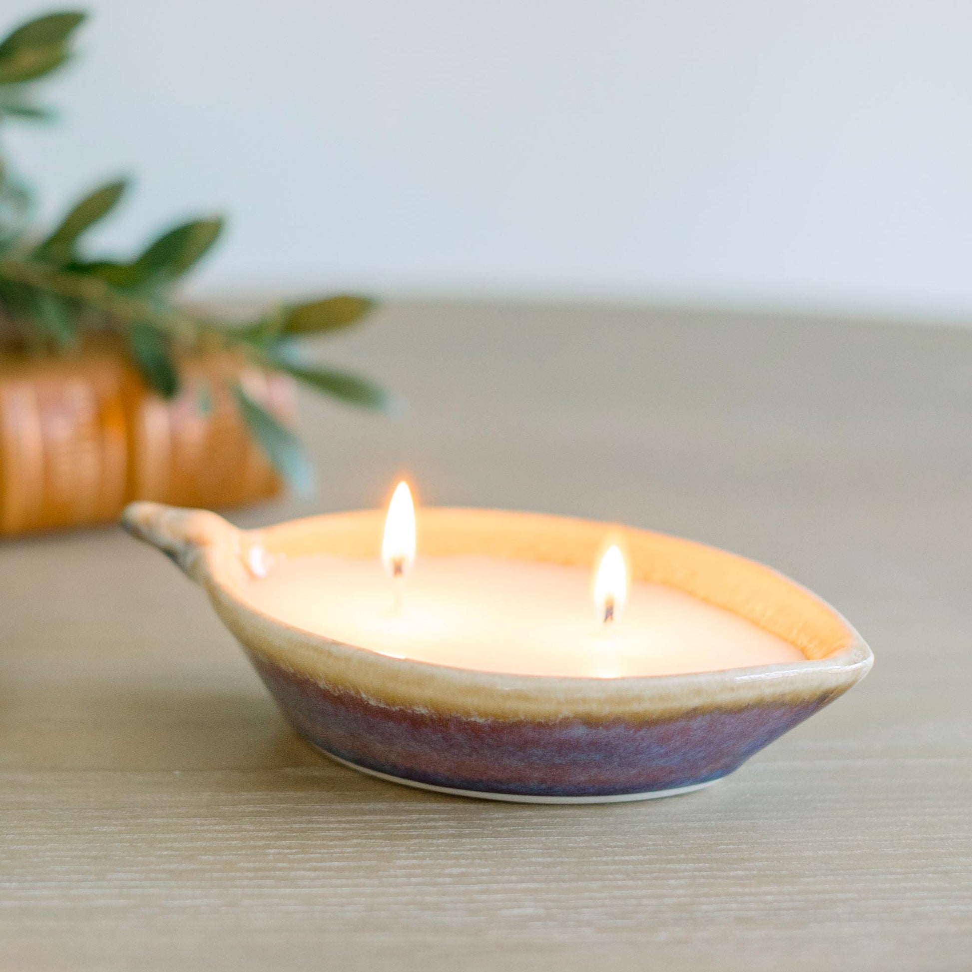 Limited Edition Leaf Dish Lilac Candle in Purple Glaze, by Georgetown Pottery in Maine
