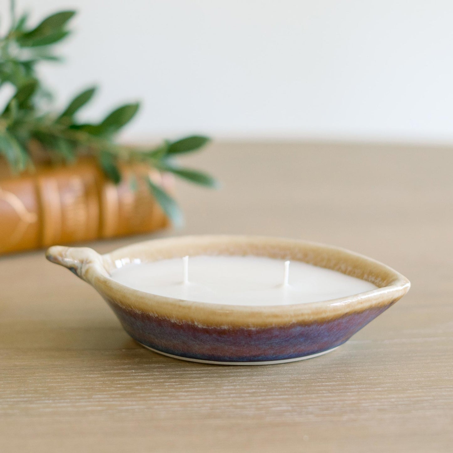 Limited Edition Leaf Dish Lilac Candle in Purple Glaze, by Georgetown Pottery in Maine