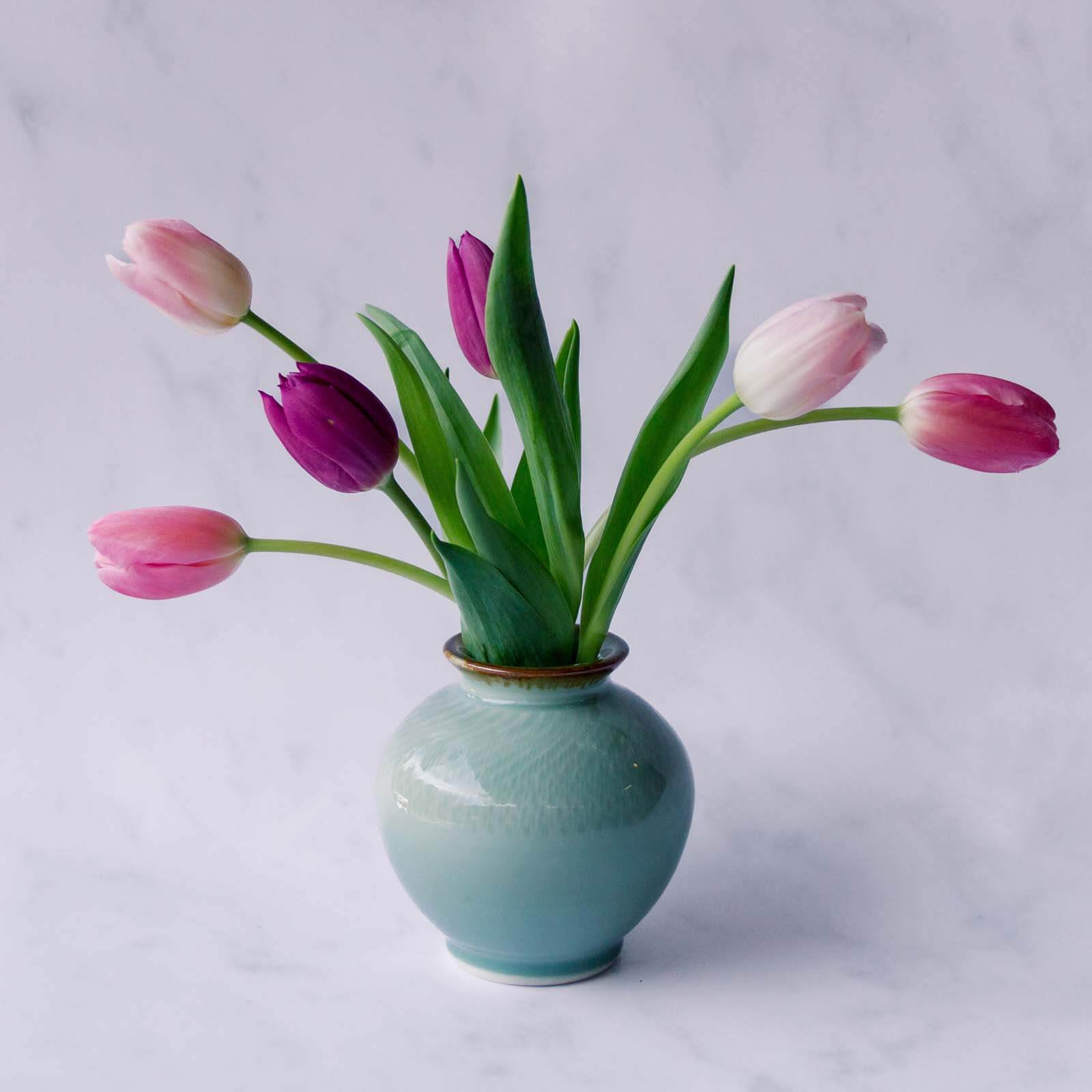 Small Thrown Vase, Chattered Moss Green