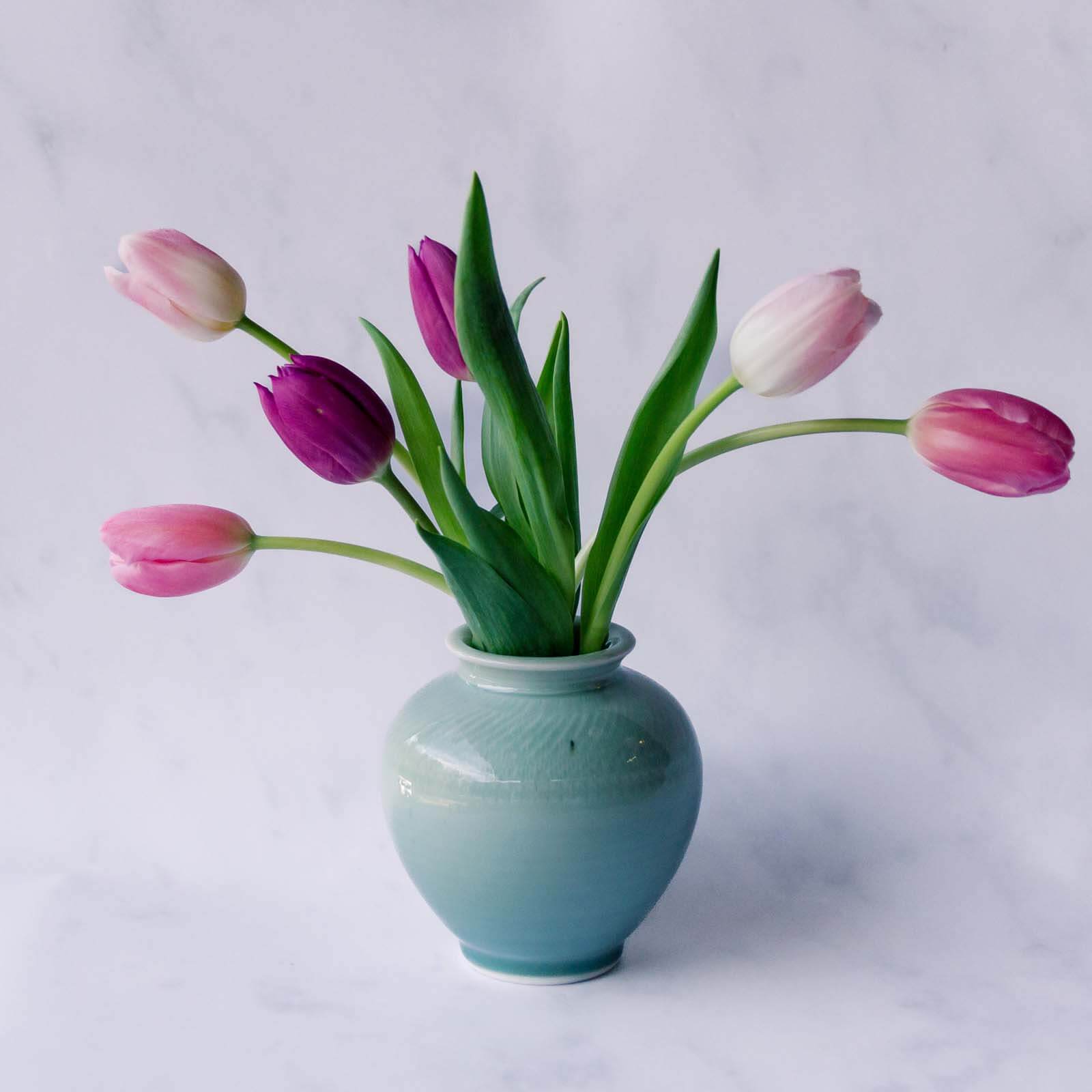 Small Thrown Vase, Chattered Moss Green