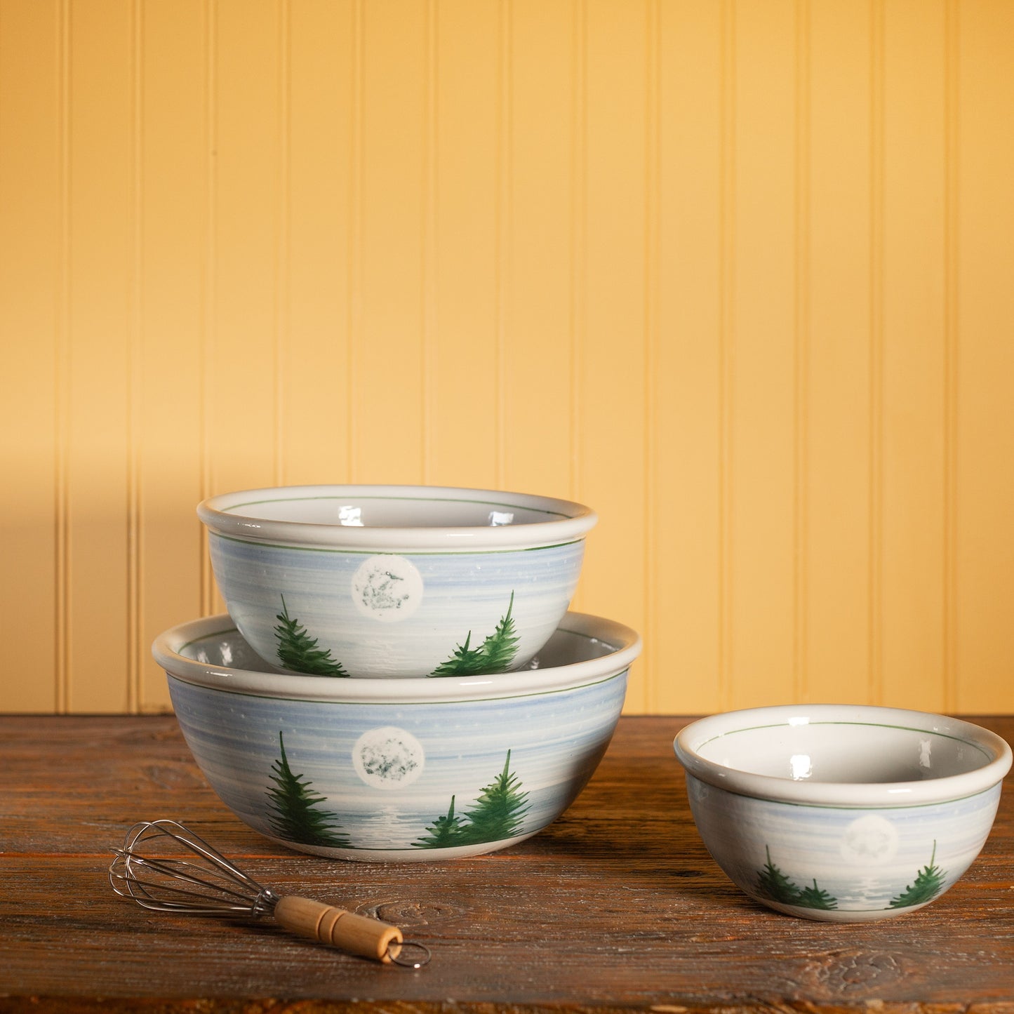 Handmade Pottery Mixing Bowl Set of 3 (6,8,10) in Moon pattern made by Georgetown Pottery in Maine