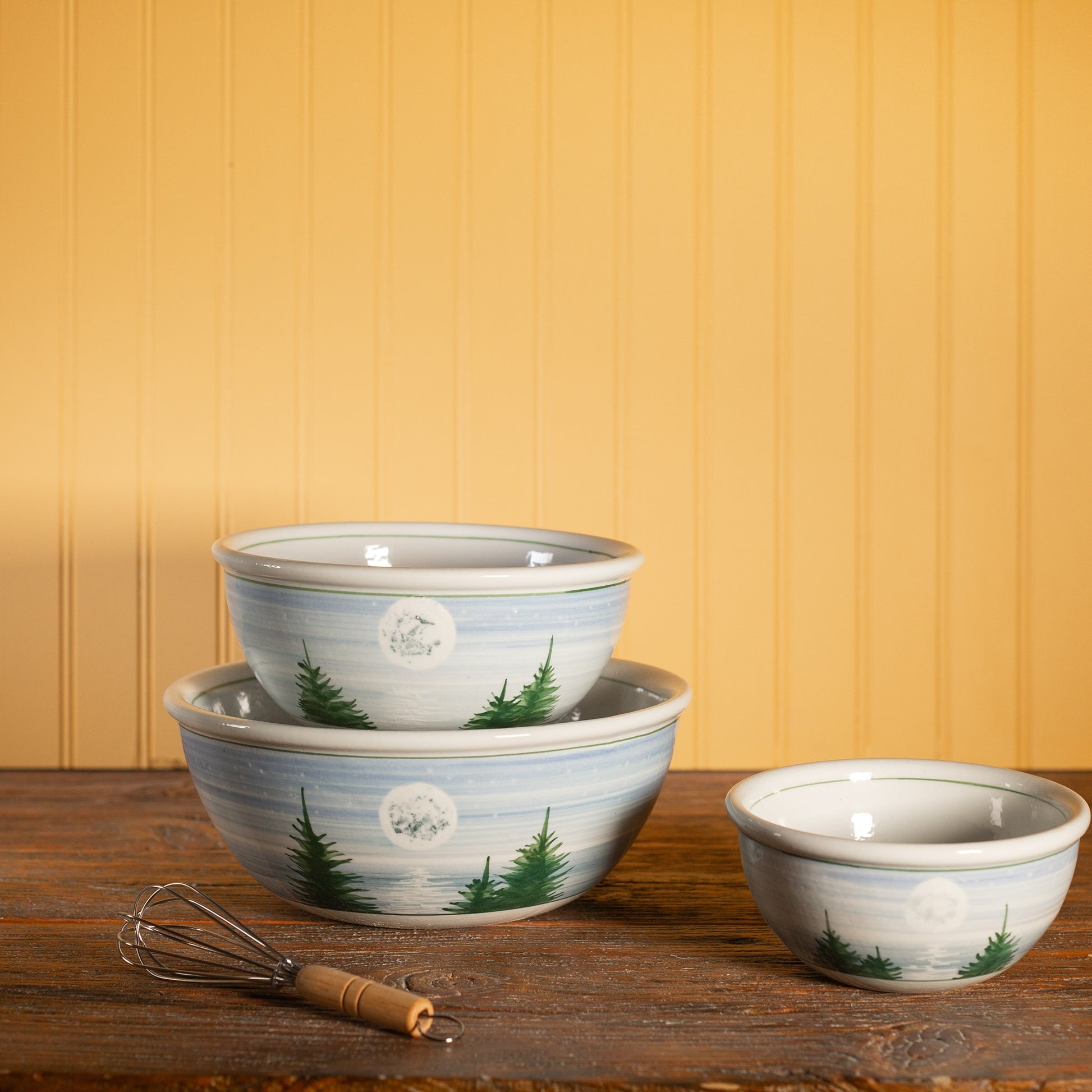 Handmade Pottery Mixing Bowl Set of 3 (6,8,10) in Moon pattern made by Georgetown Pottery in Maine