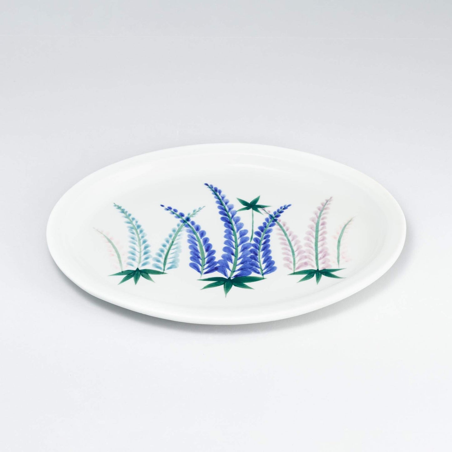 Handmade Pottery Oval Platter in Lupine pattern made by Georgetown Pottery in Maine