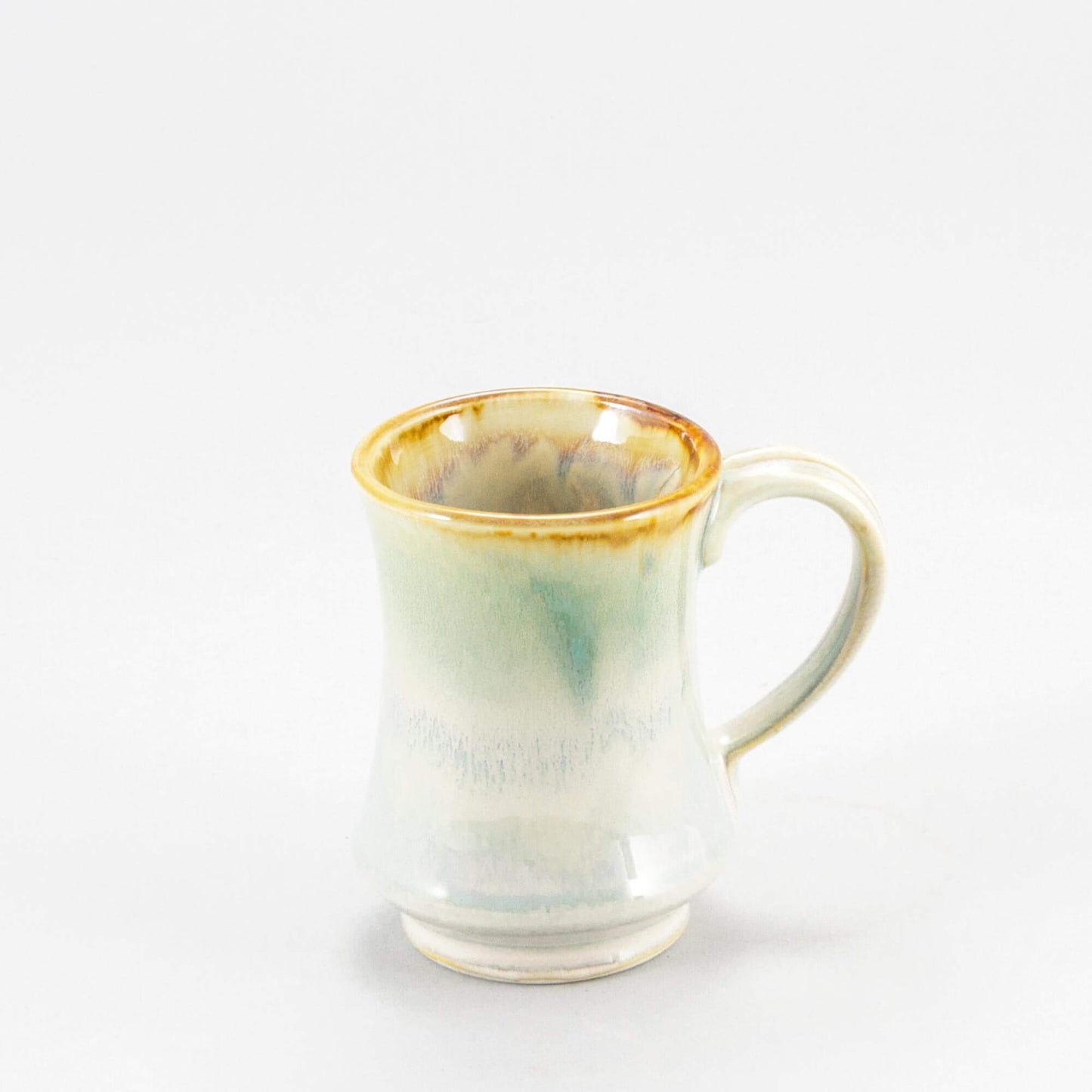 Handmade Pottery Pedestal Mug made by Georgetown Pottery in Maine Ivory & Green
