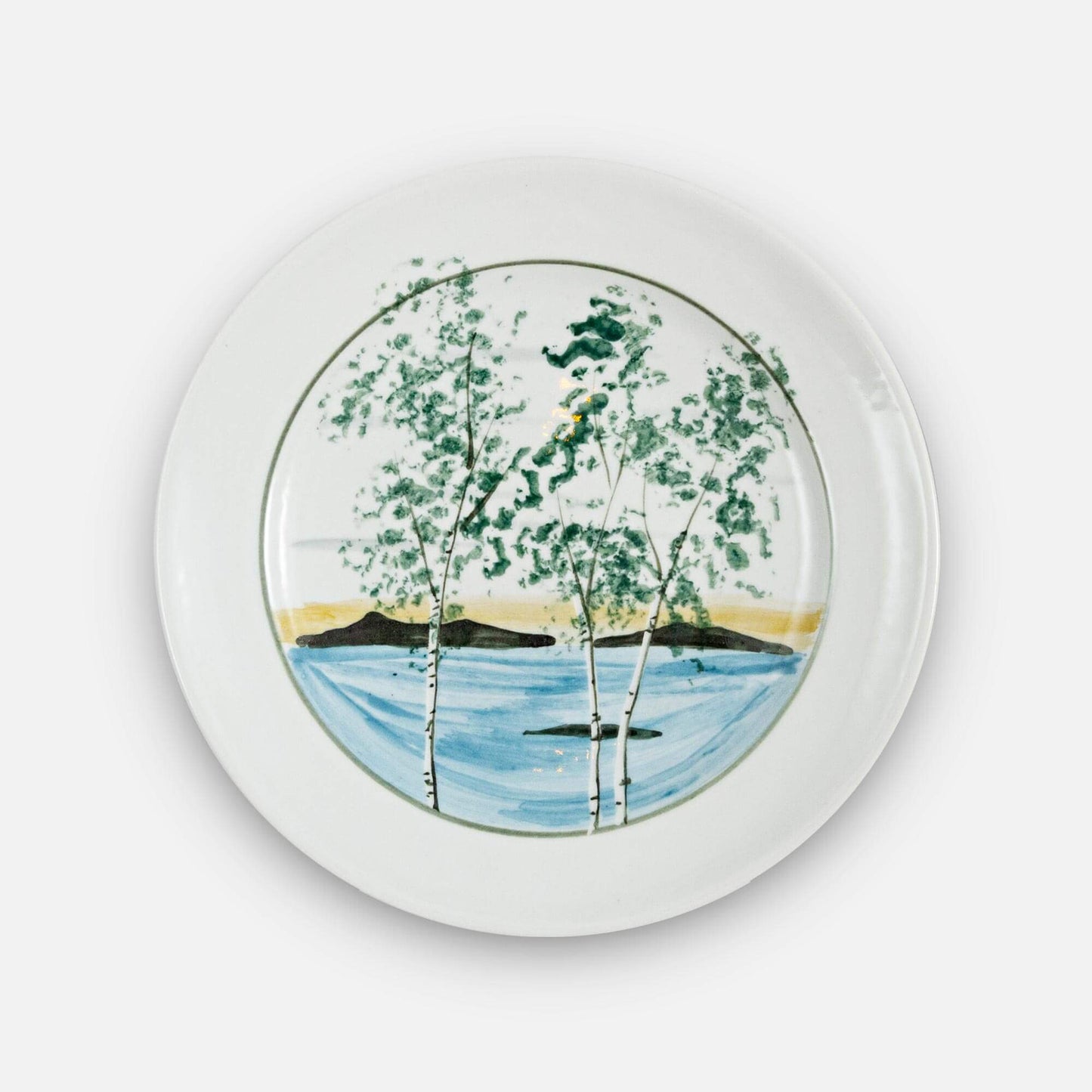 Handmade Pottery Rimless Dinner Plate made by Georgetown Pottery in Maine in Birch pattern